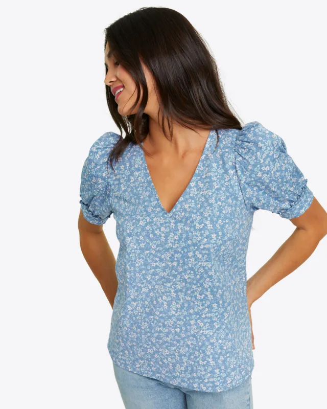 Heidi V-Neck Top in Bluebell Floral sold by Draper James