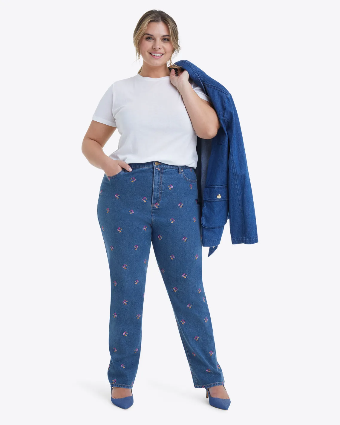 Kick Flare Jeans in Embroidered Posy sold by Draper James product image thumbnail 5