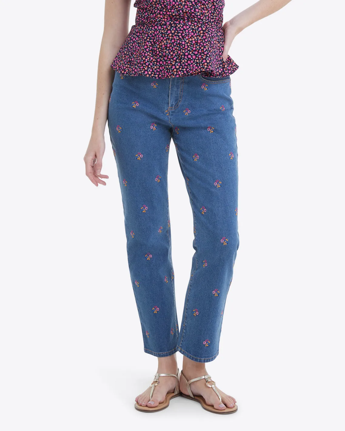 Kick Flare Jeans in Embroidered Posy sold by Draper James