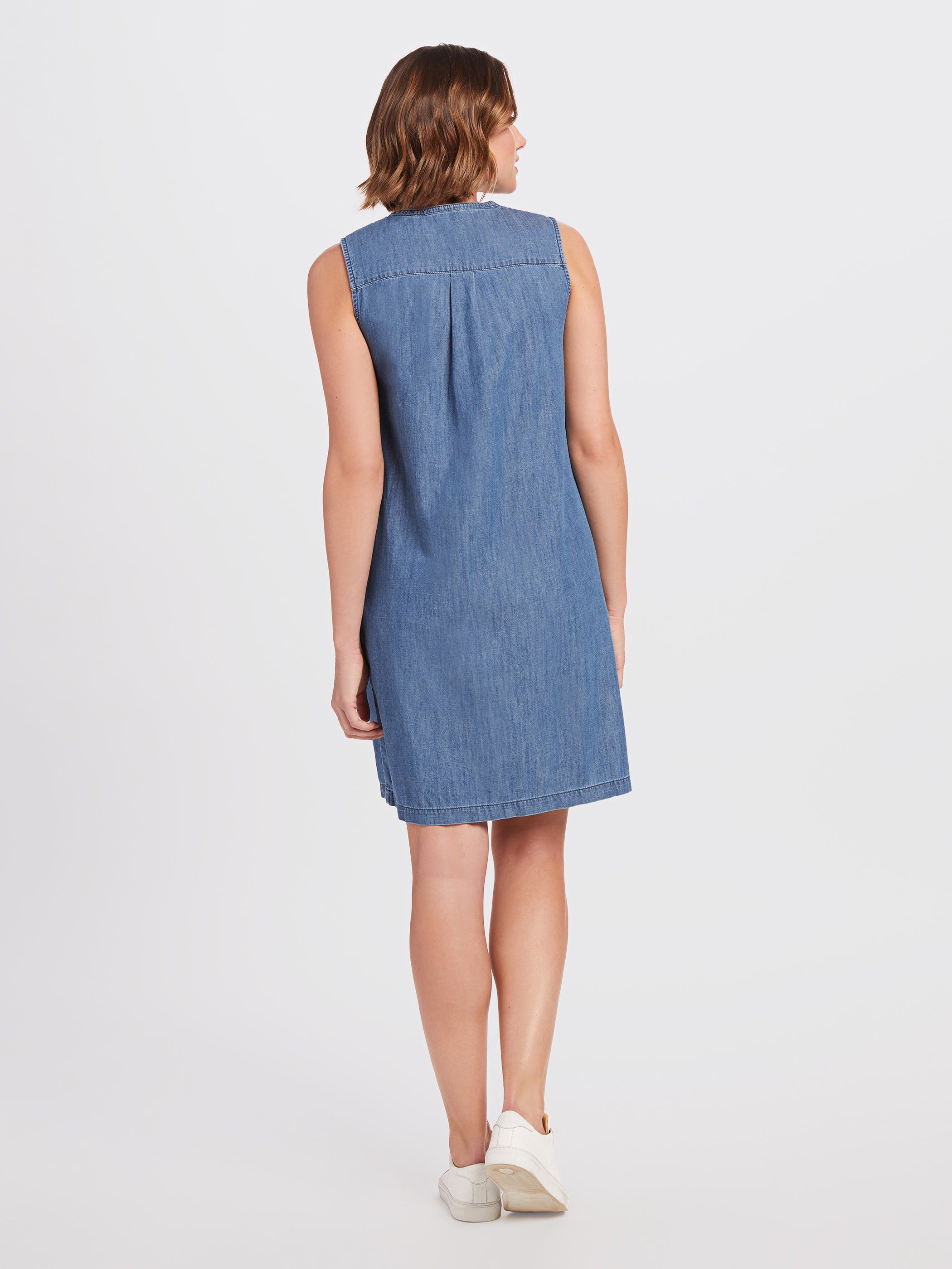 Belted Sleeveless Chambray Ruffle Shift Dress sold by Draper James product image thumbnail 5