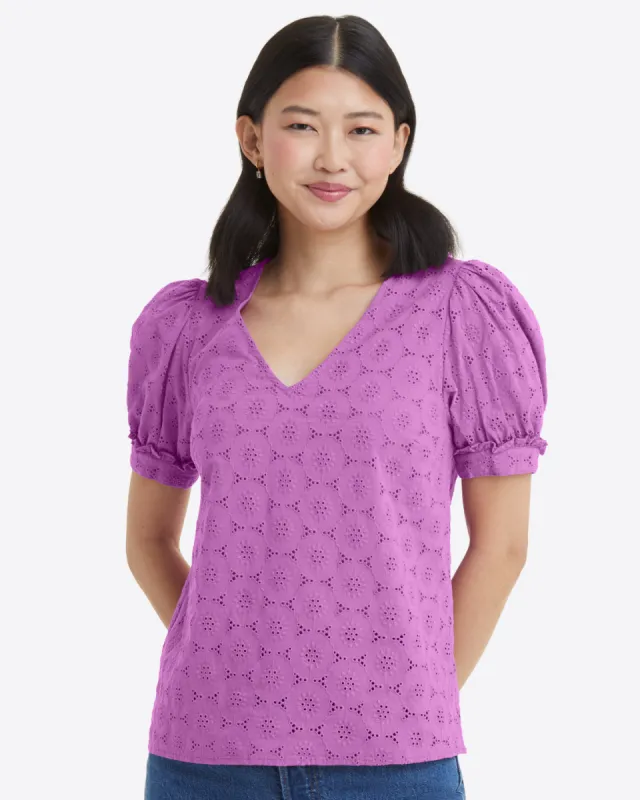 Heidi V-Neck Top in Eyelet sold by Draper James