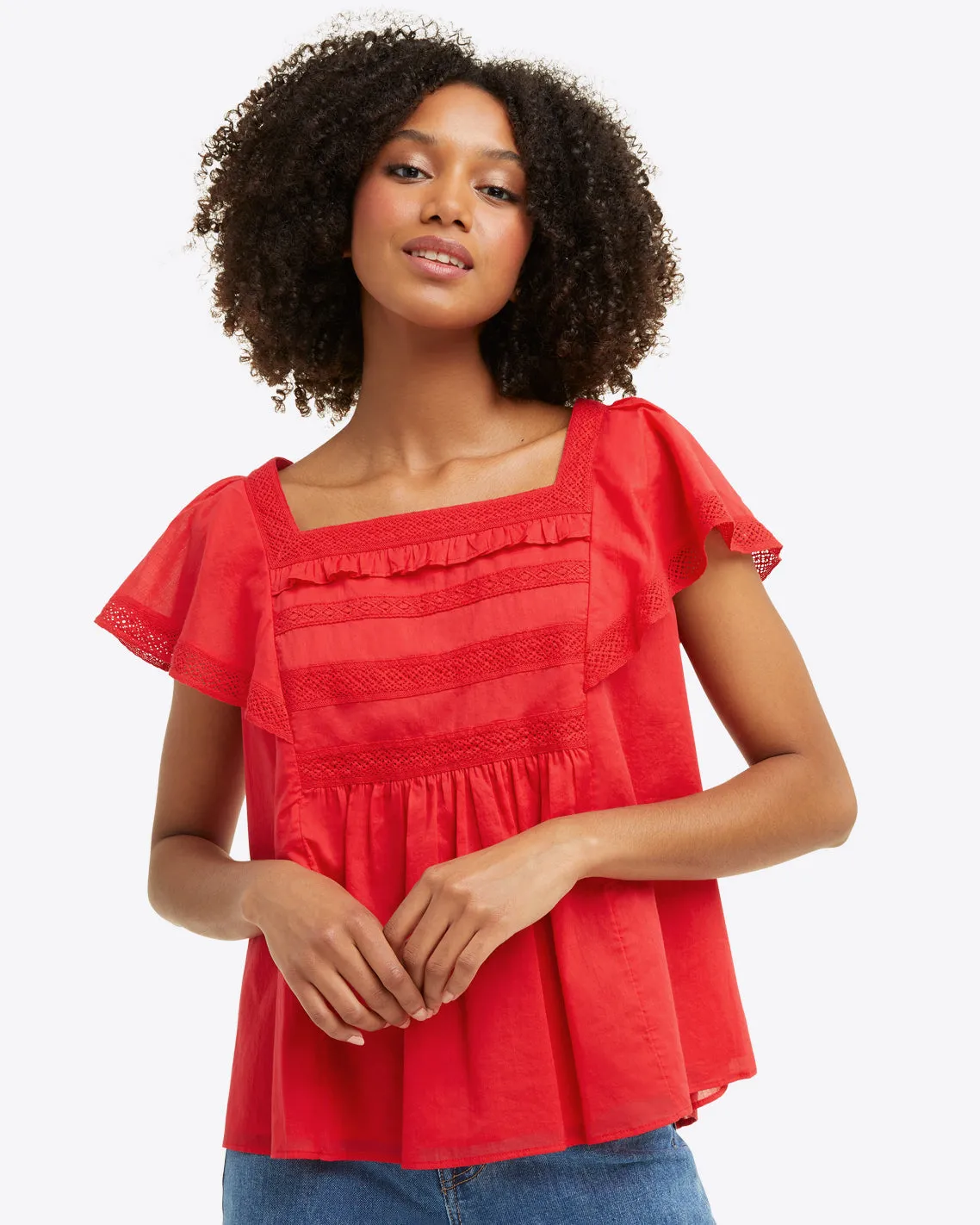 Maren Top in Embroidered Stripe sold by Draper James