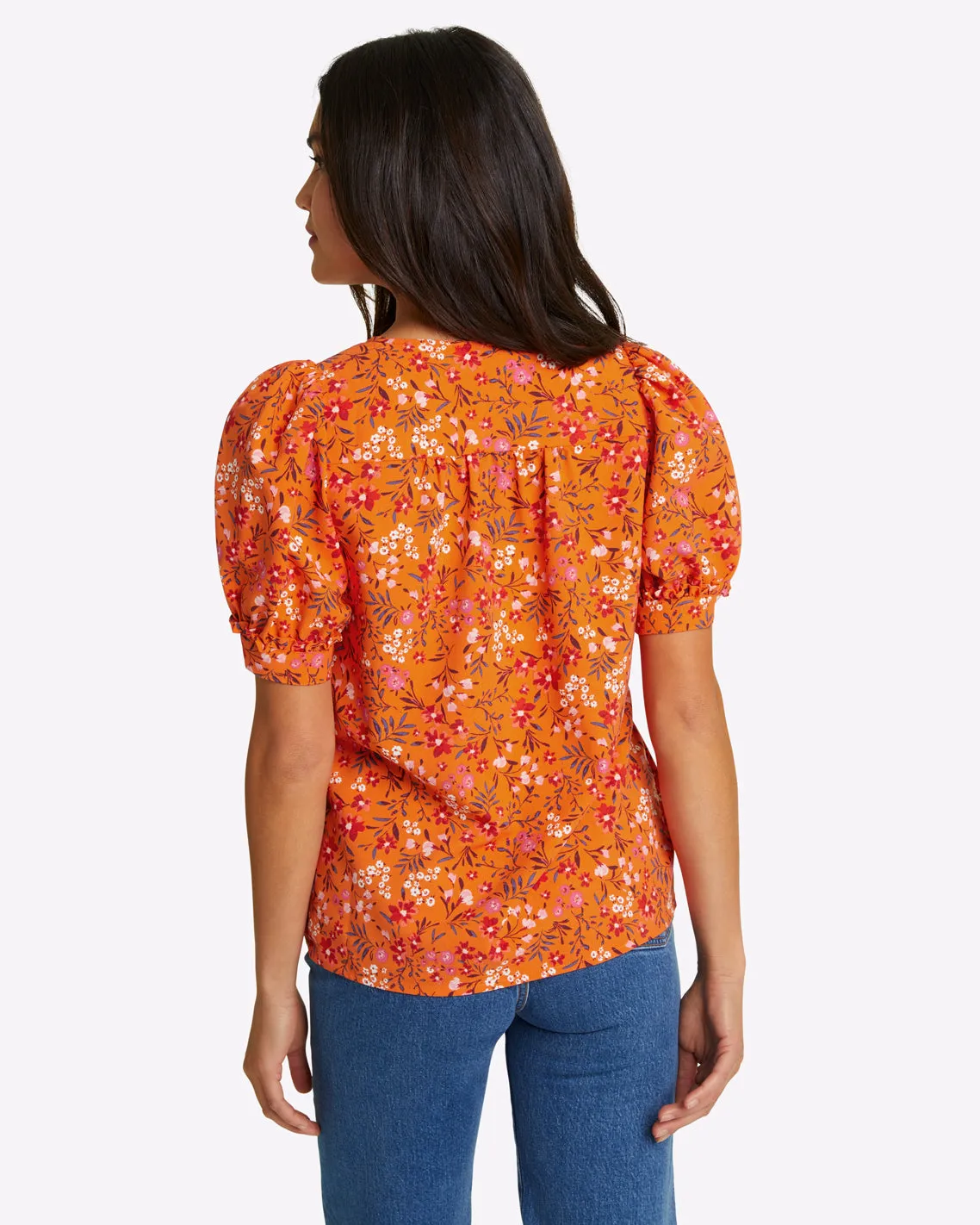 Heidi V-Neck Top in Apricot Pansy Floral sold by Draper James product image thumbnail 3