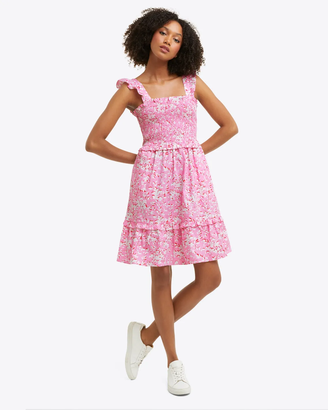 Shania Smocked Dress in Pink Shadow Floral sold by Draper James