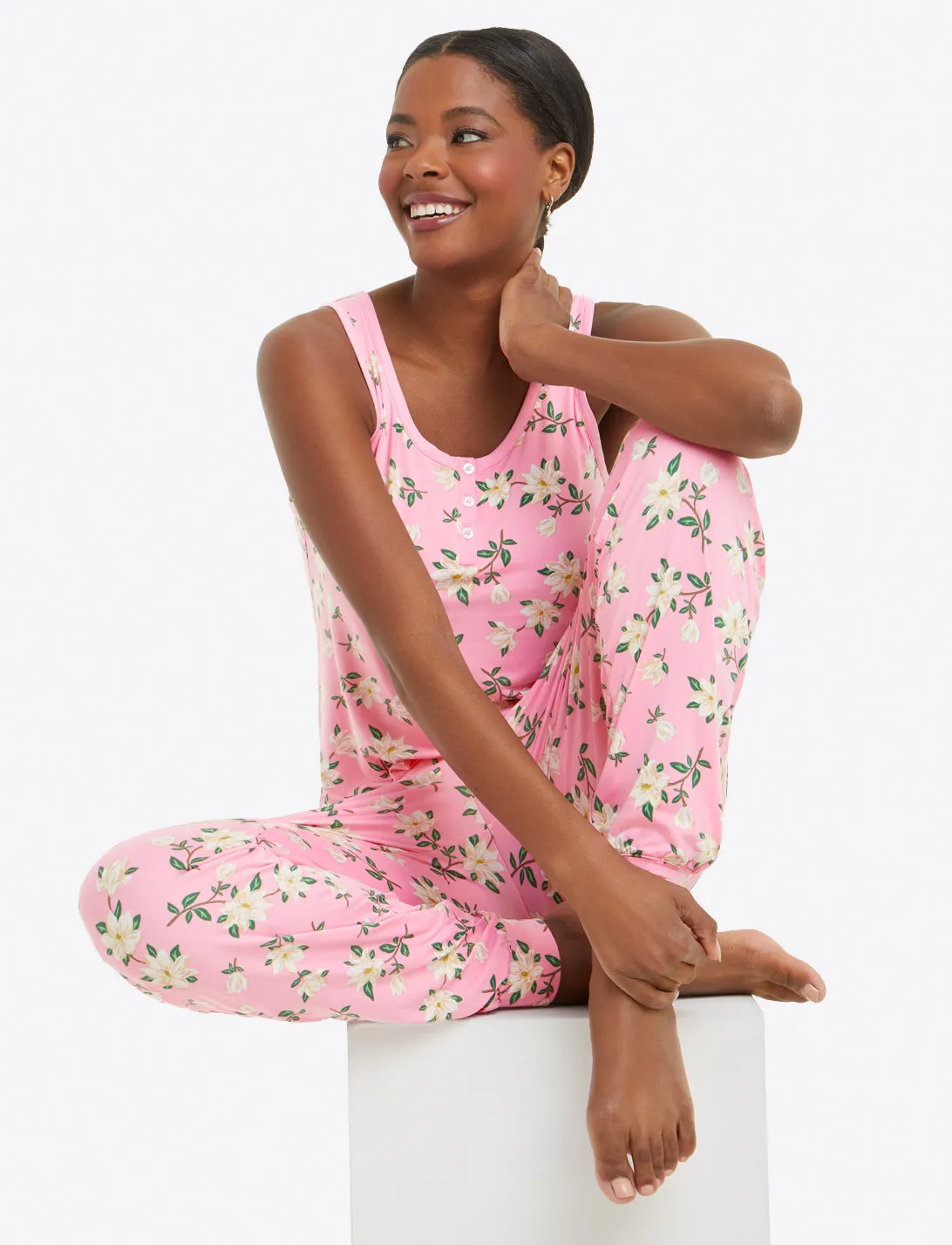 Hillary Pajama Set in Pink Magnolia sold by Draper James