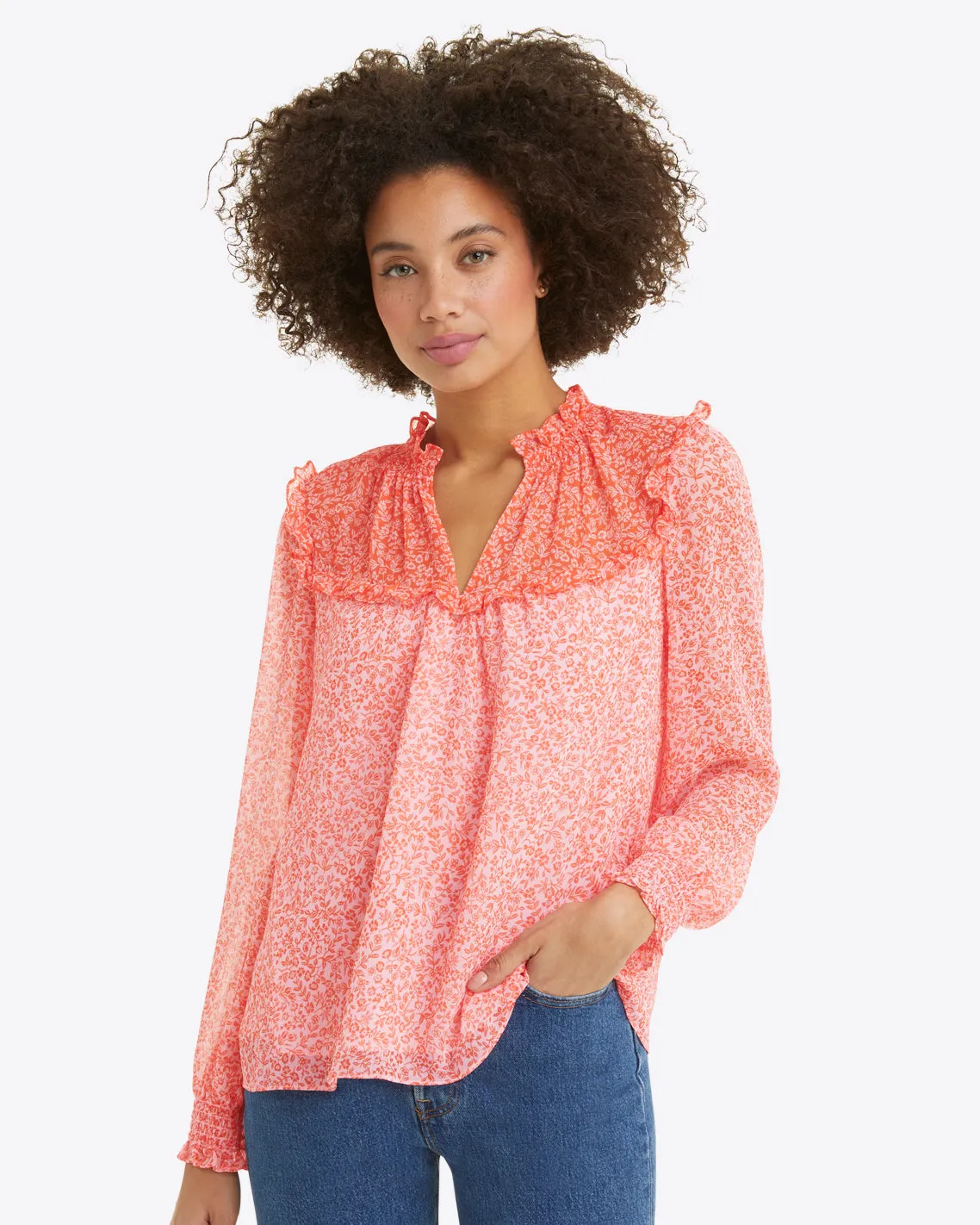 Gretchen Top in Tangerine Floral sold by Draper James