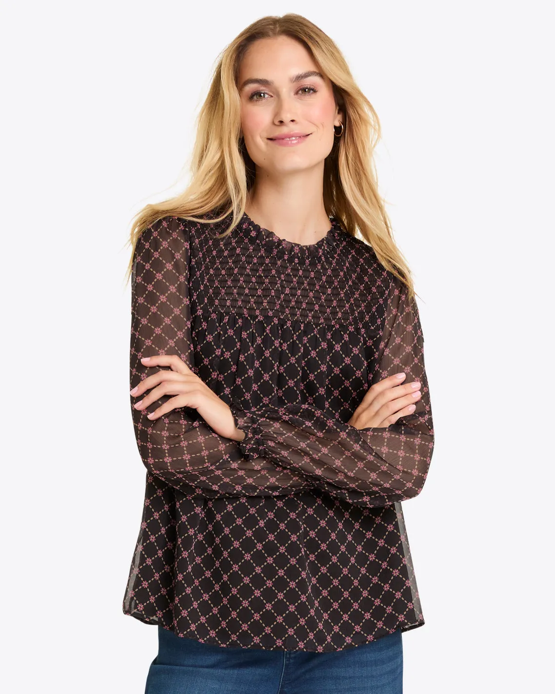 Jacqueline Long Sleeve Top in Crinkle Chiffon sold by Draper James