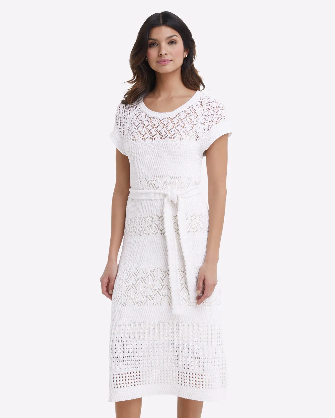 Crochet Midi Dress in White sold by Draper James