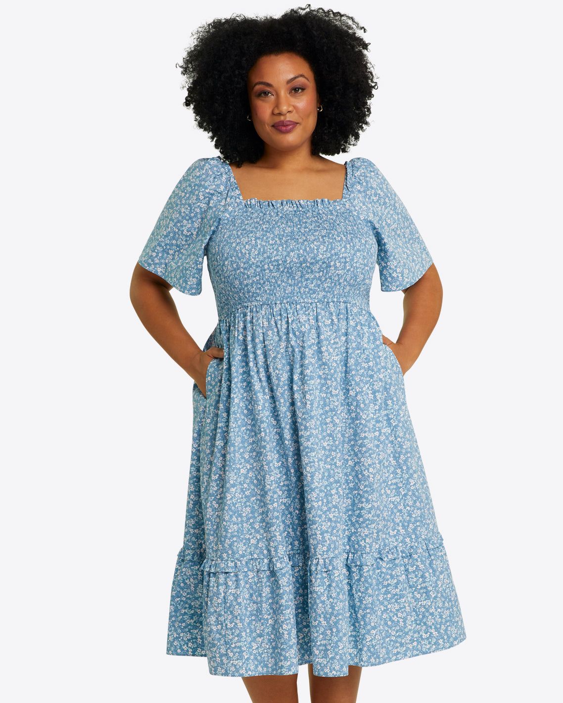 Deana Smocked Dress in Bluebell Floral sold by Draper James