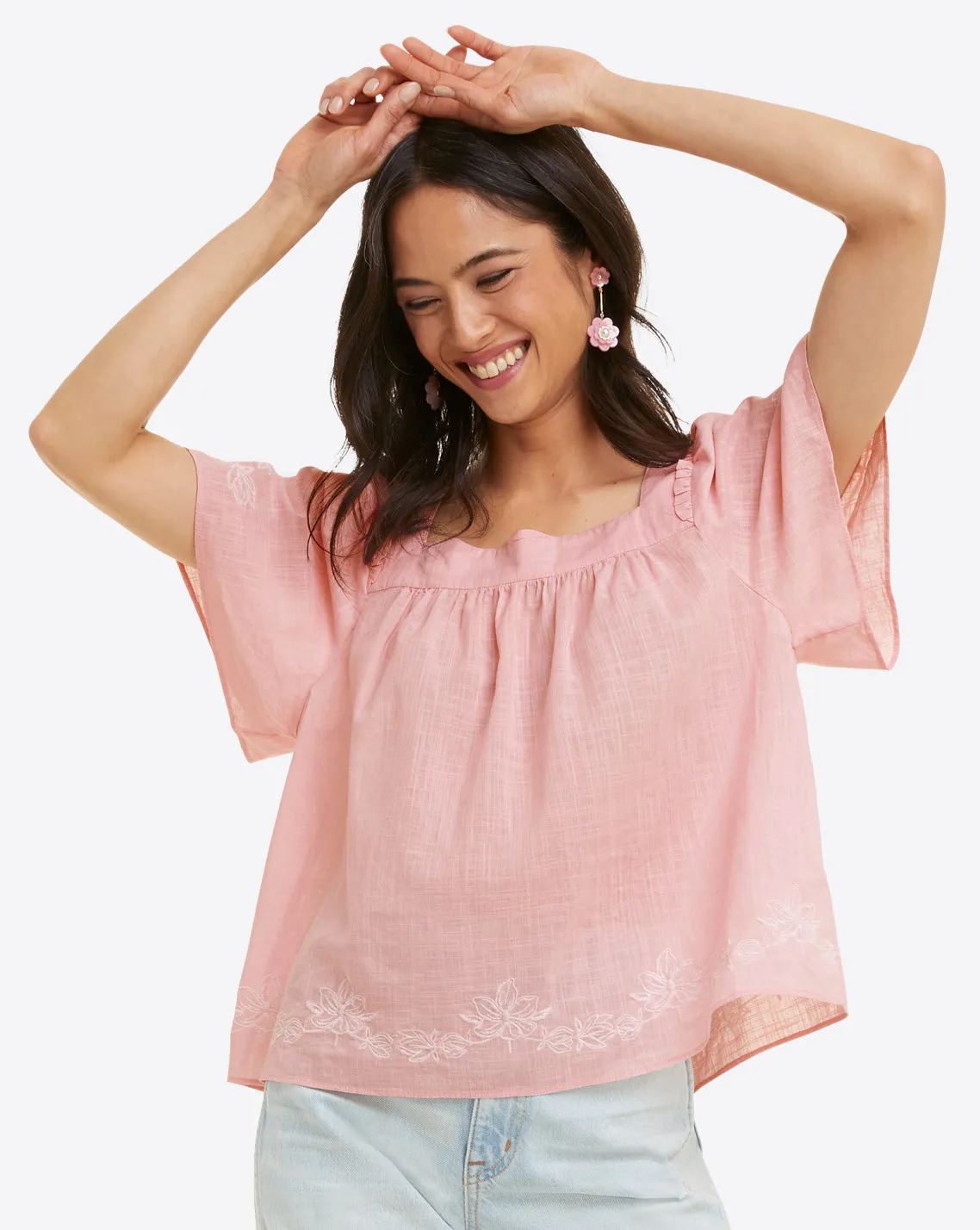 Maren Top in Pink Embroidered Floral sold by Draper James