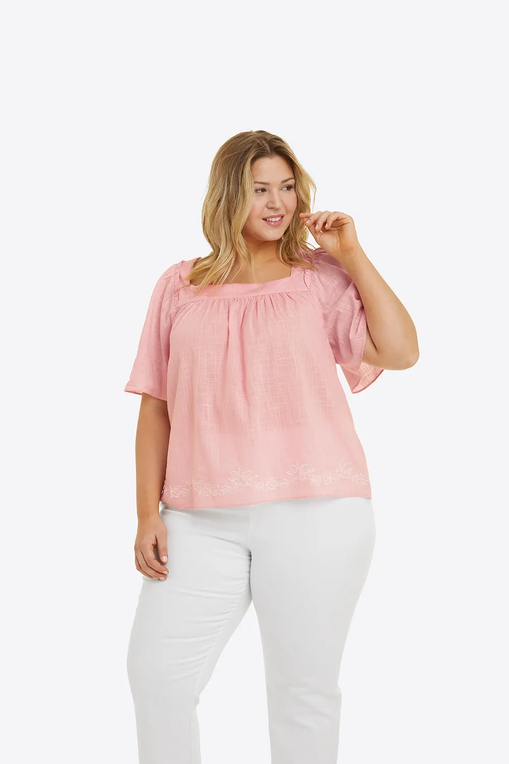 Maren Top in Pink Embroidered Floral sold by Draper James product image thumbnail 4