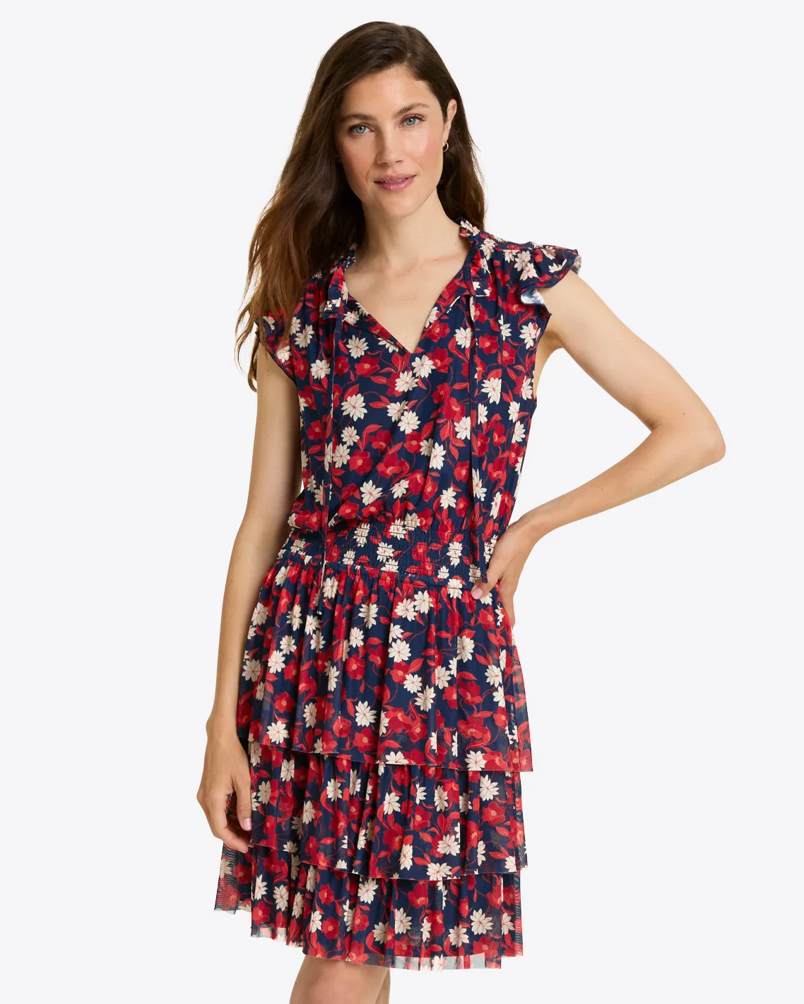 Alana Tiered Dress in Stretch Mesh sold by Draper James