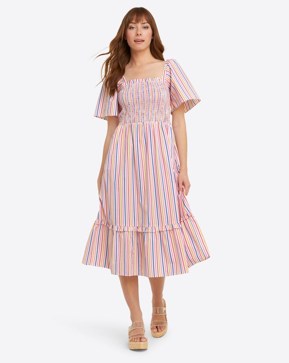 Deana Smocked Dress in Multi Stripe sold by Draper James