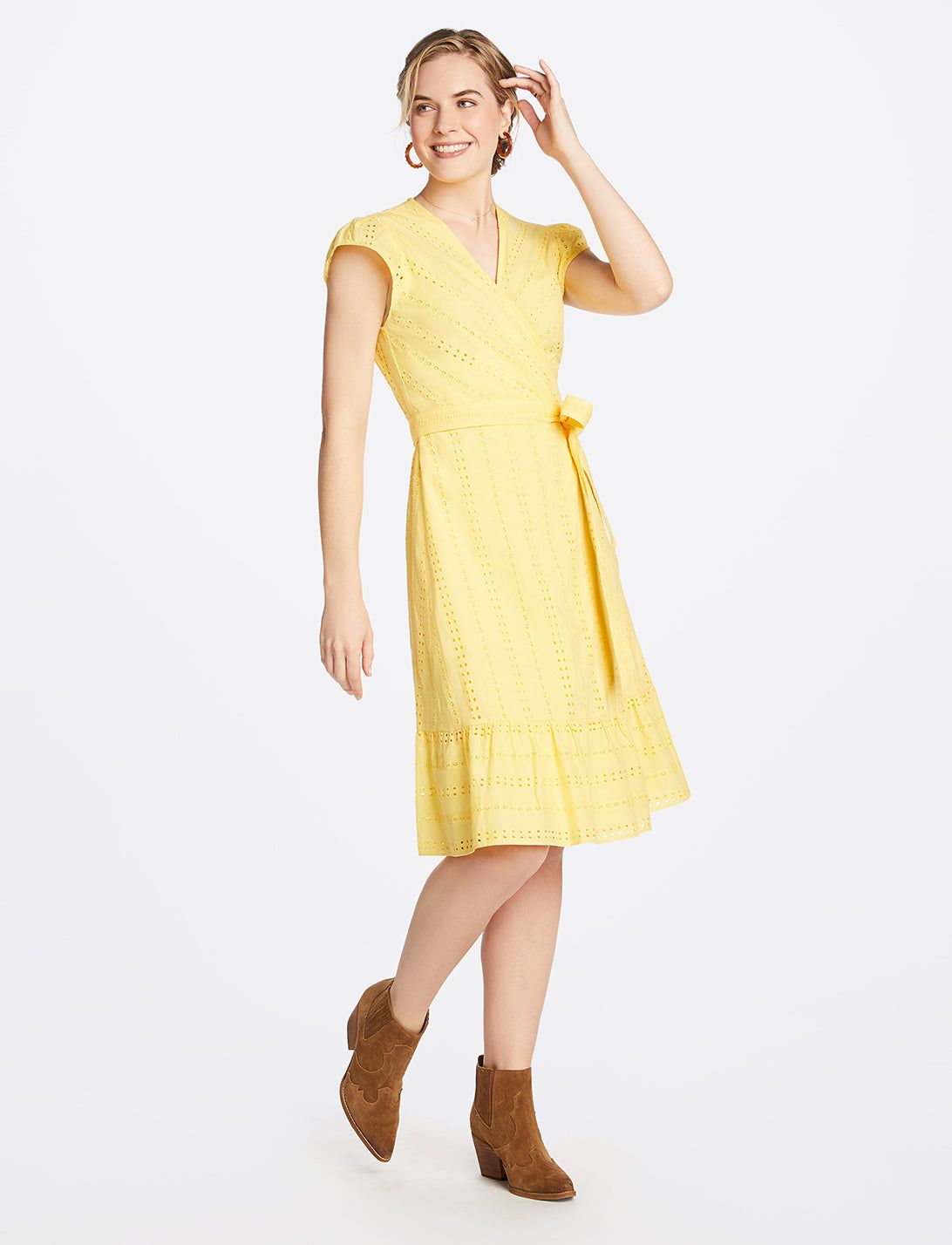 Striped Eyelet Flutter Sleeve Wrap Dress sold by Draper James product image thumbnail 3