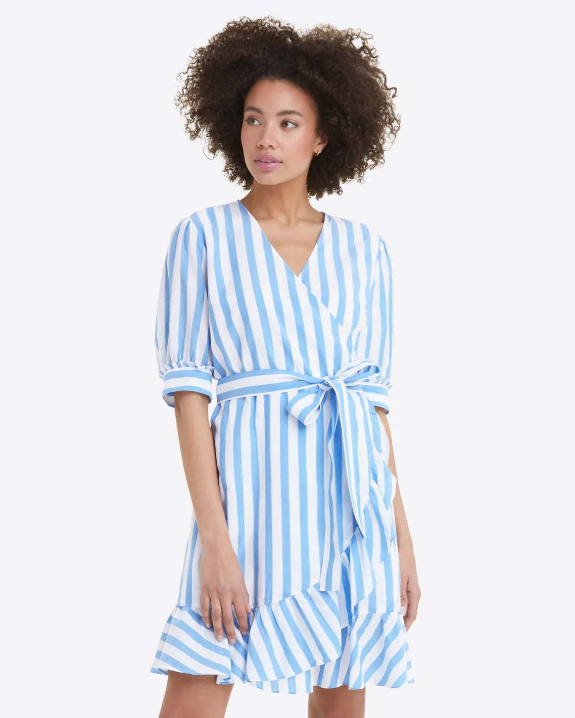 Reba Wrap Dress in Awning Stripe sold by Draper James