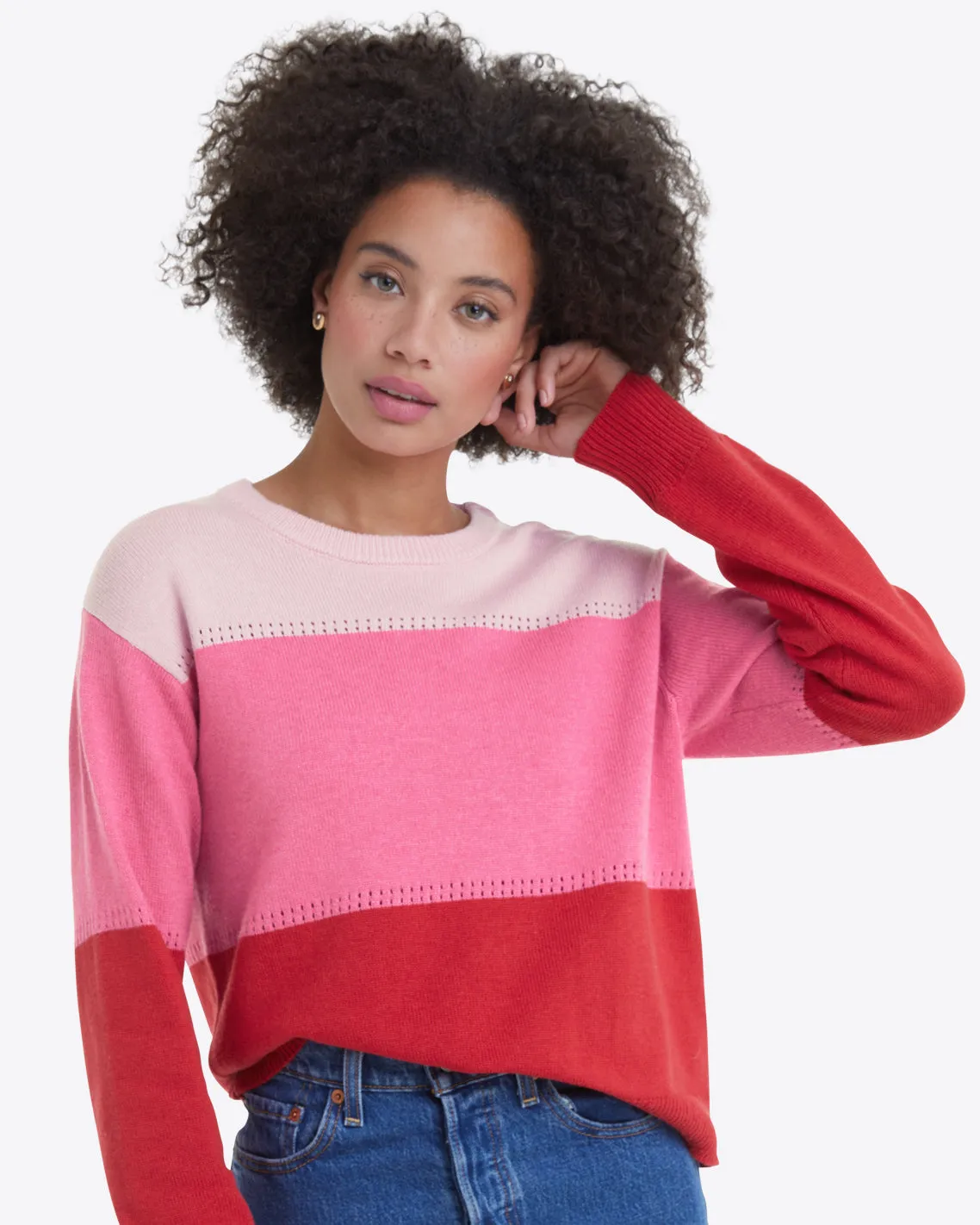 Crewneck Sweater in Pink Colorblock sold by Draper James