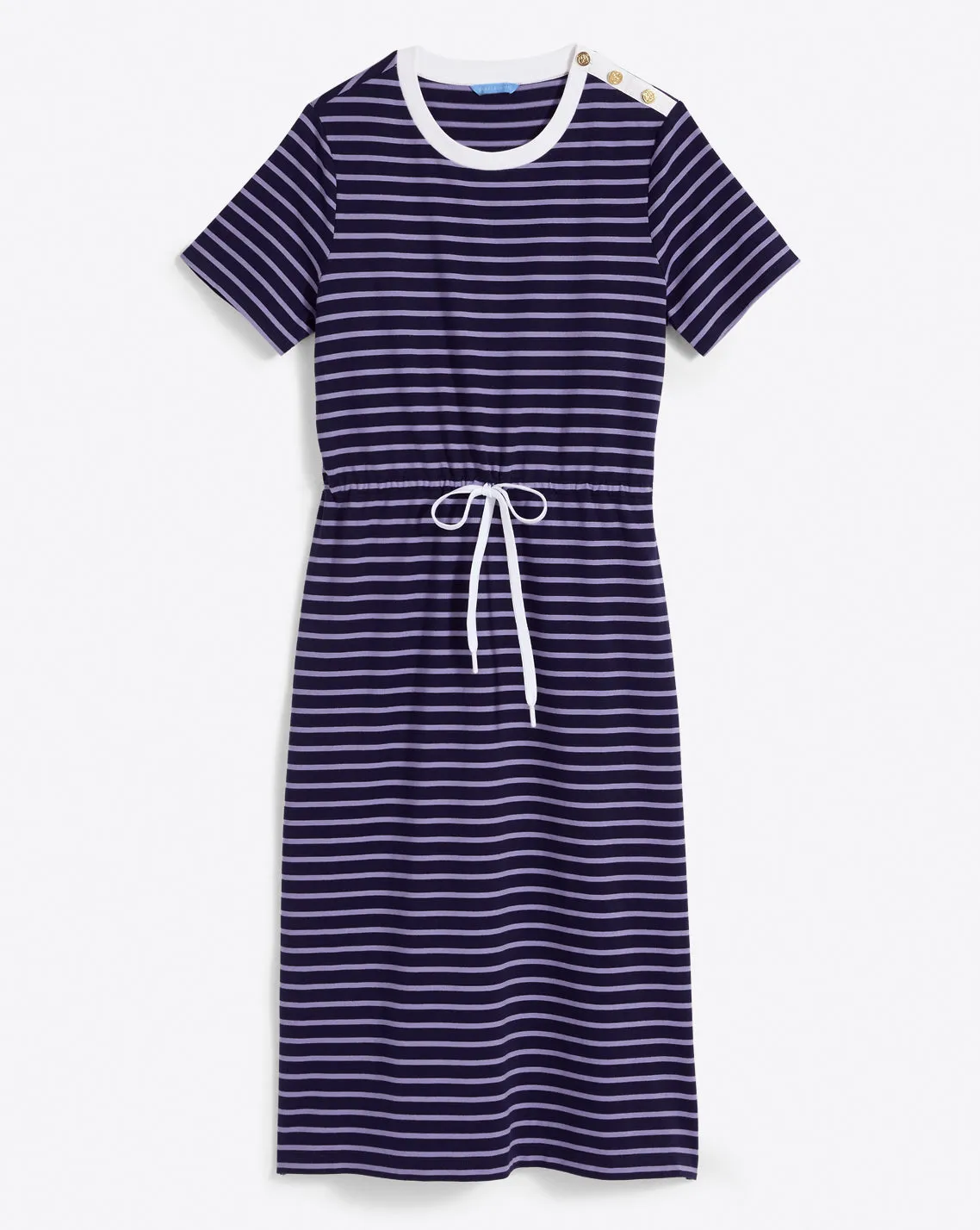 Tie Waist Midi T-Shirt Dress in Nassau Navy Mariner Stripe sold by Draper James product image thumbnail 2