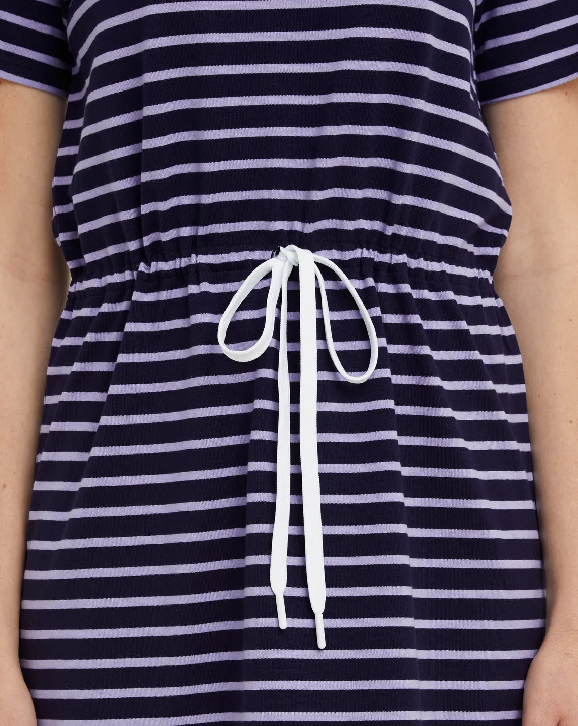 Tie Waist Midi T-Shirt Dress in Nassau Navy Mariner Stripe sold by Draper James product image thumbnail 4