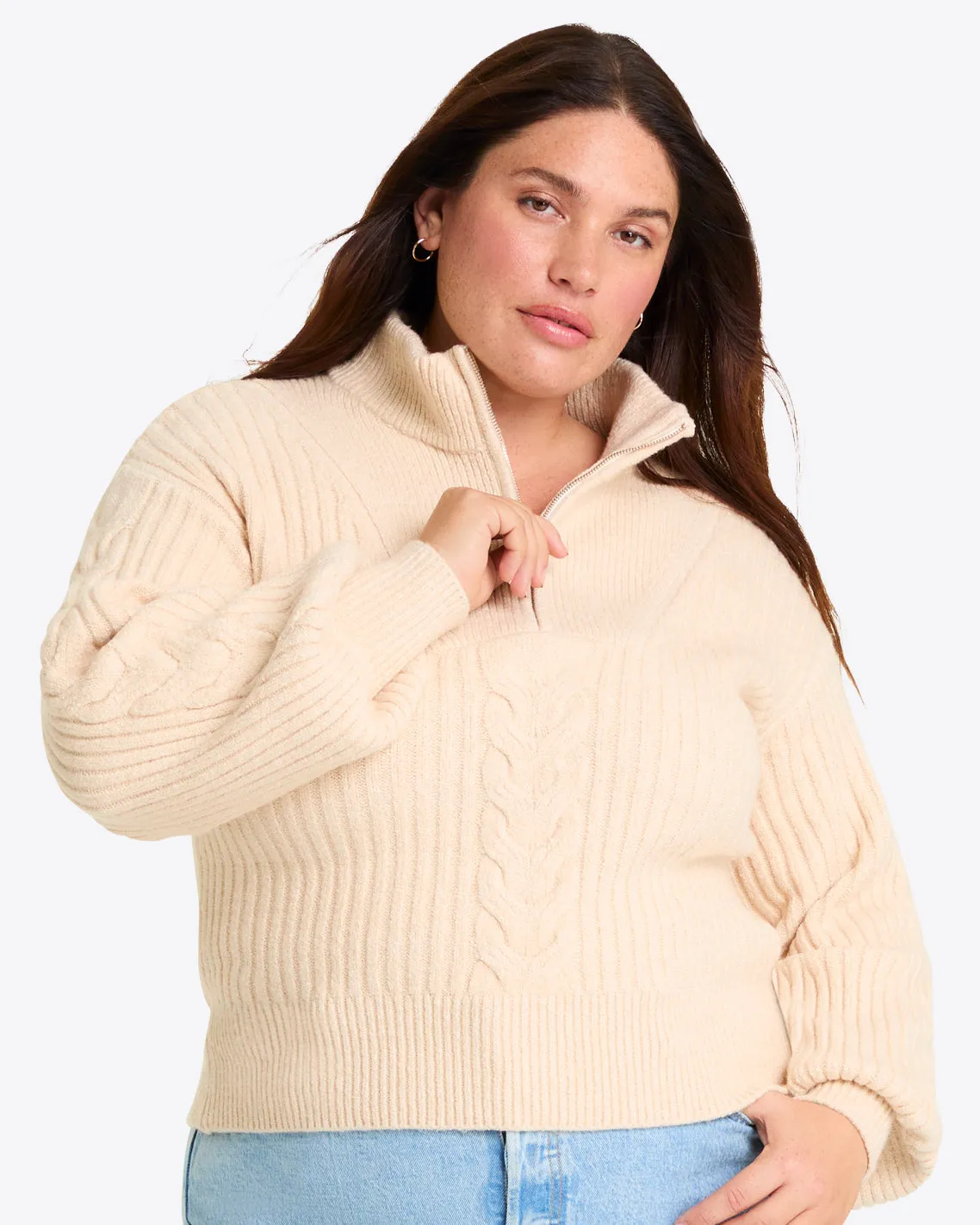 Quarter Zip Cableknit Sweater sold by Draper James product image thumbnail 3