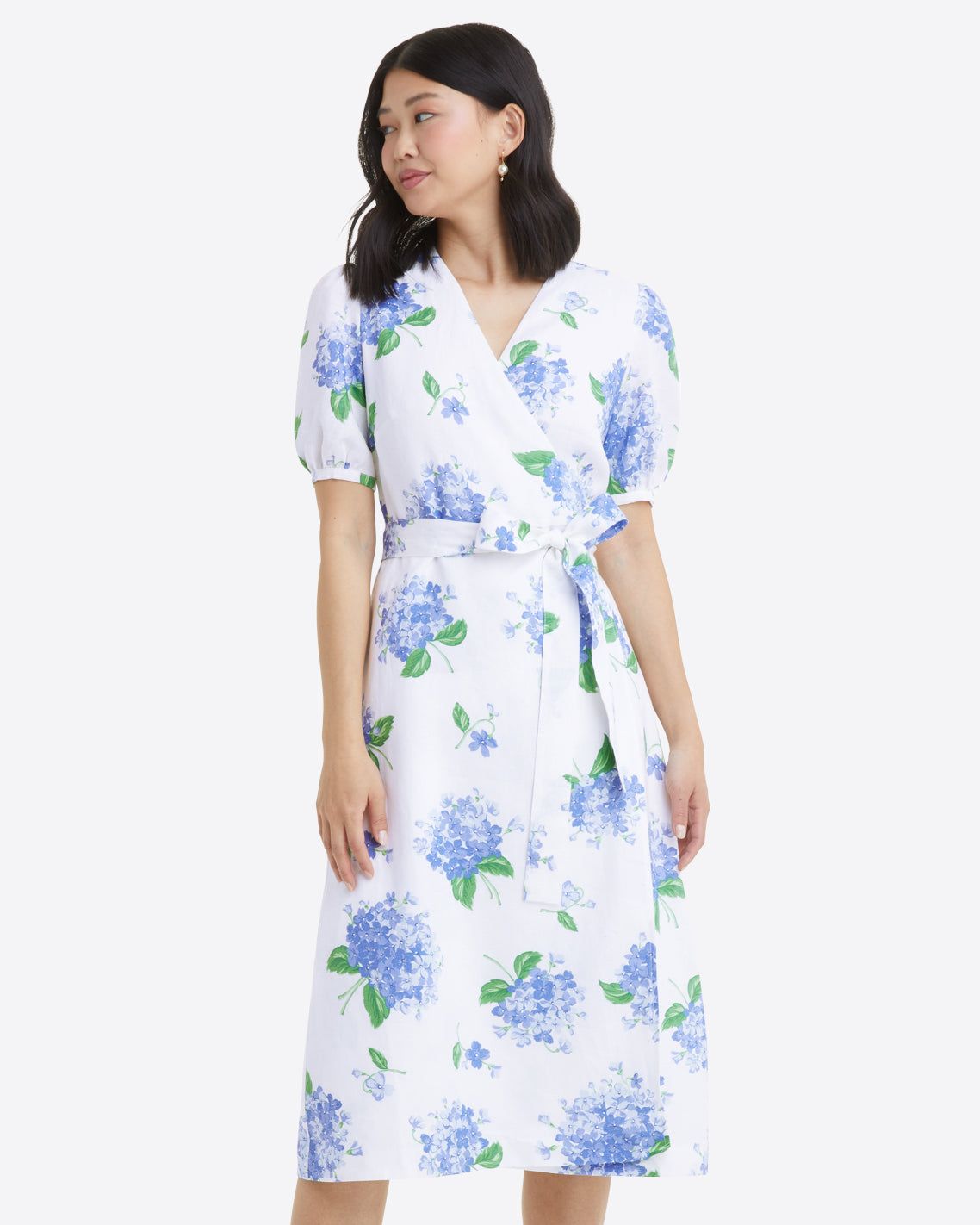 Rhonda Wrap Dress in Hydrangea sold by Draper James