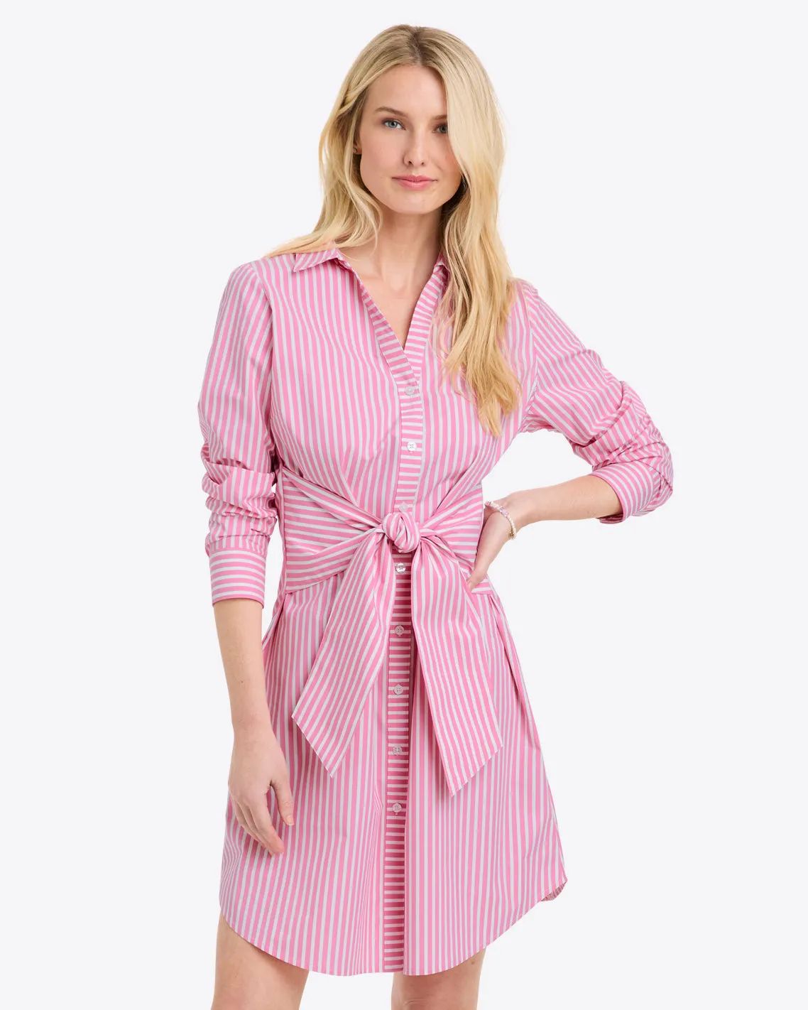 Isabella Shirtdress in Pink Shirting Stripe sold by Draper James