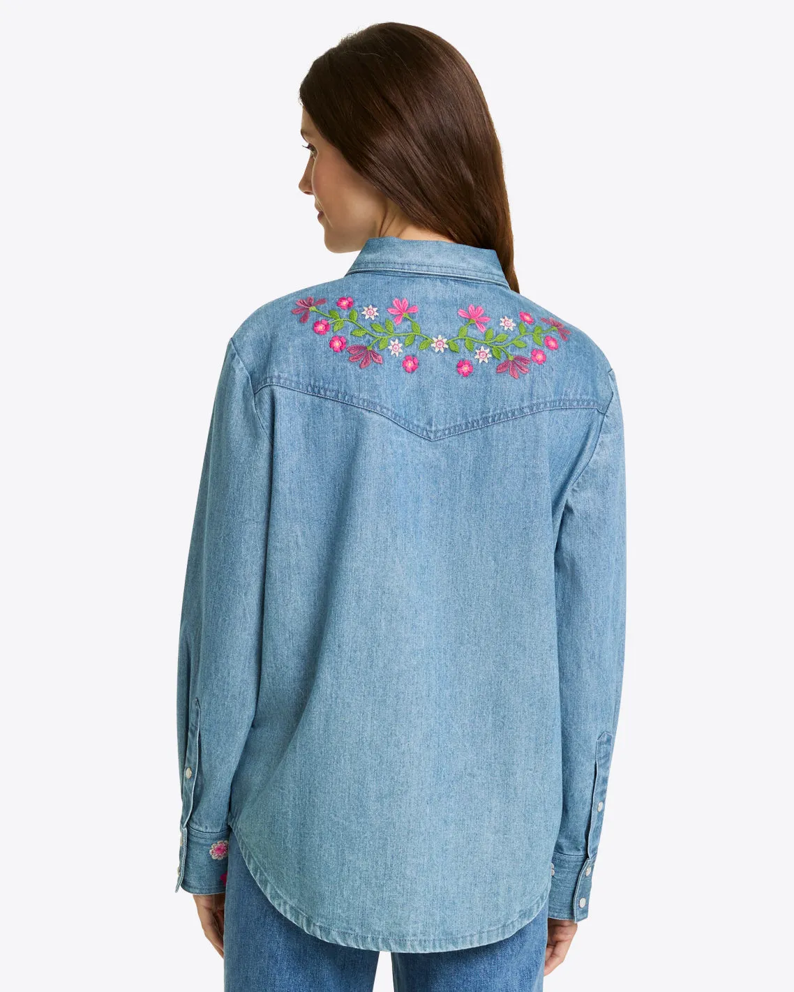 Lynn Embroidered Long Sleeve Top in Denim sold by Draper James product image thumbnail 2