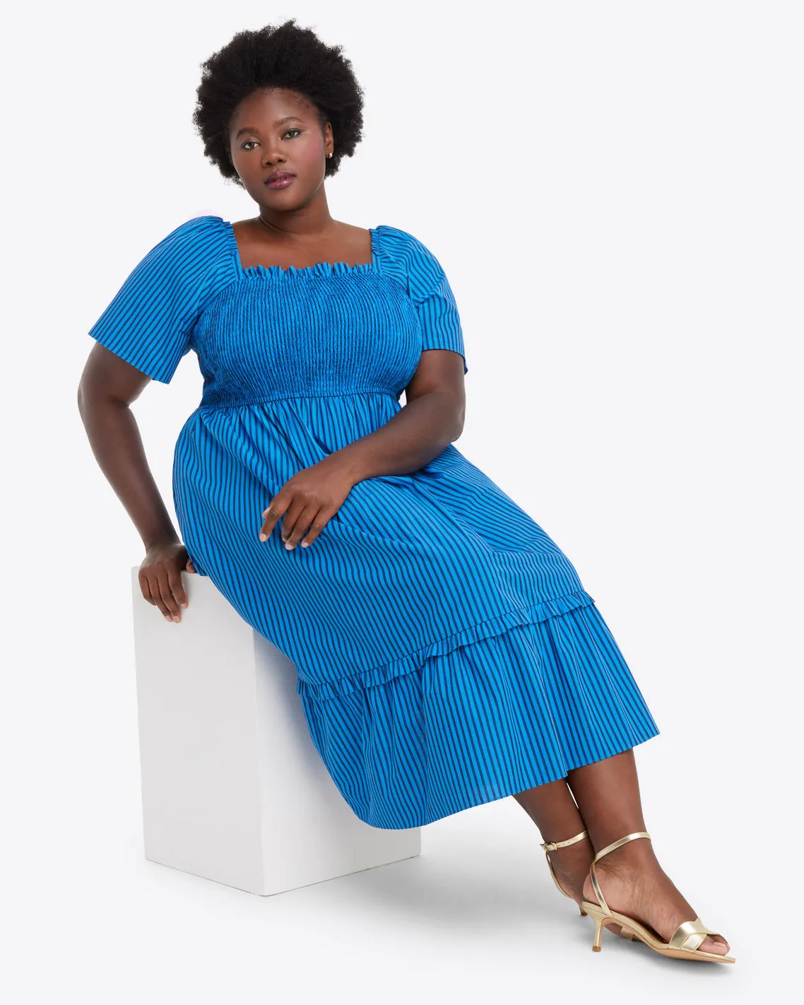 Deana Smocked Dress in Canopy Stripe sold by Draper James product image thumbnail 4