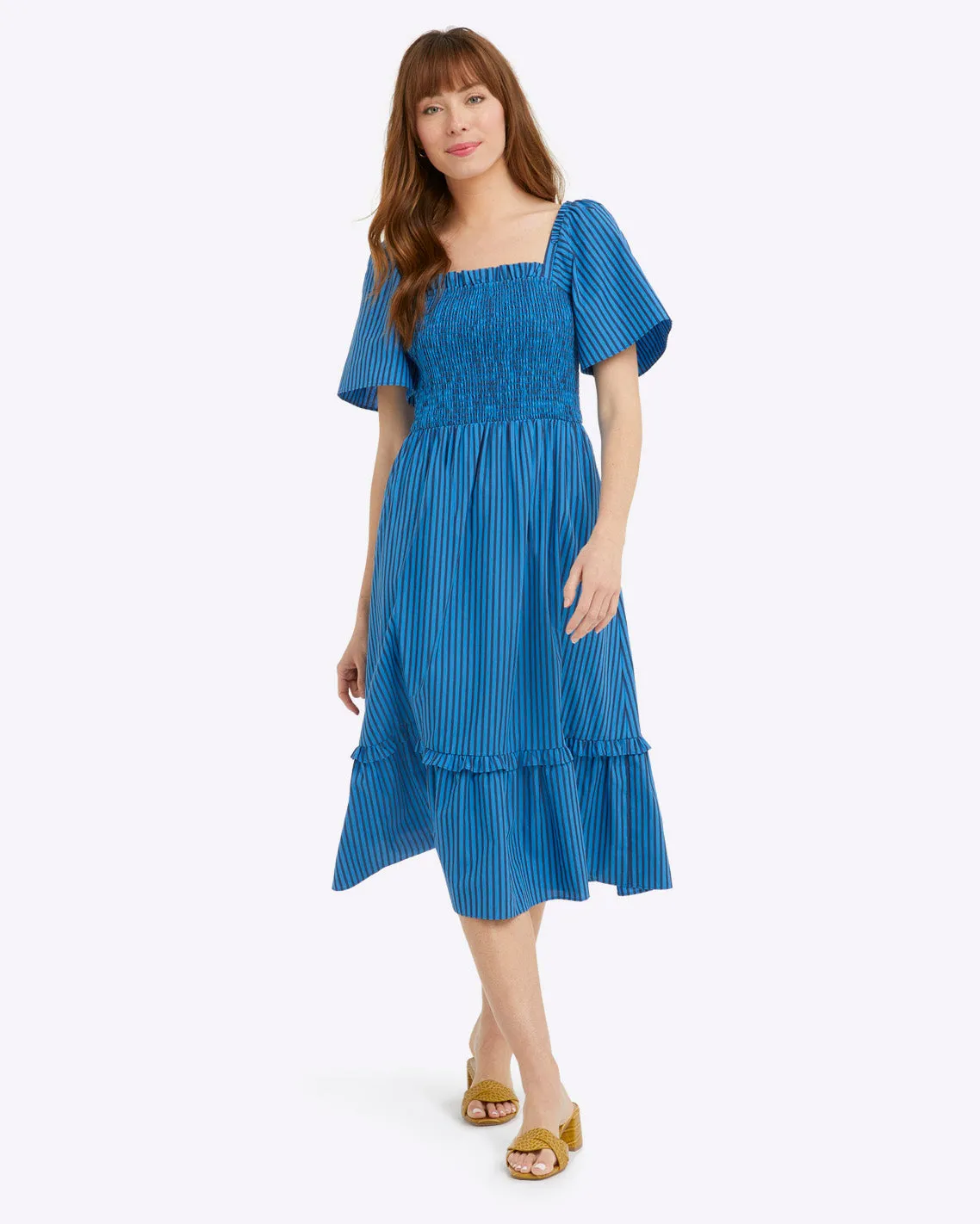 Deana Smocked Dress in Canopy Stripe sold by Draper James