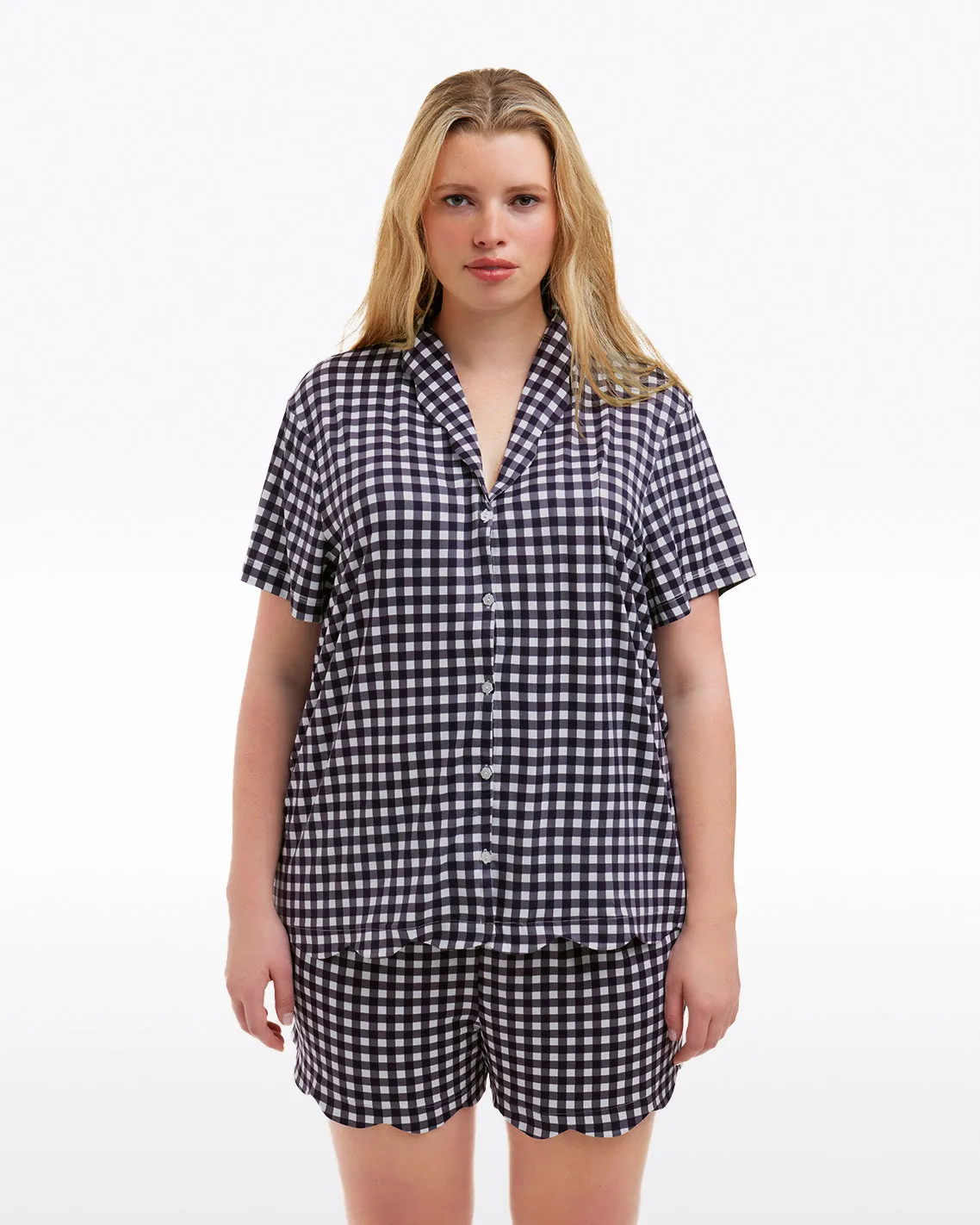 Scallop Sara Pajama Set in Navy Gingham sold by Draper James product image thumbnail 3