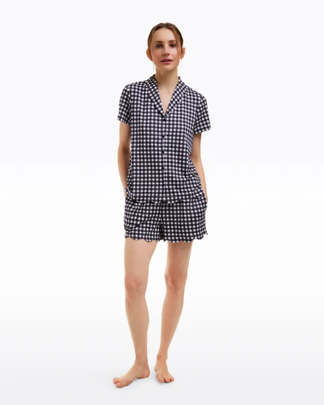 Scallop Sara Pajama Set in Navy Gingham sold by Draper James