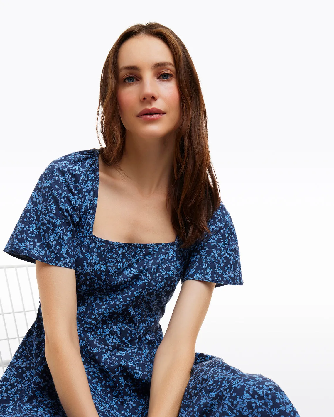 Caitlyn Square Neck Midi Dress in Ribbon Floral sold by Draper James product image thumbnail 3