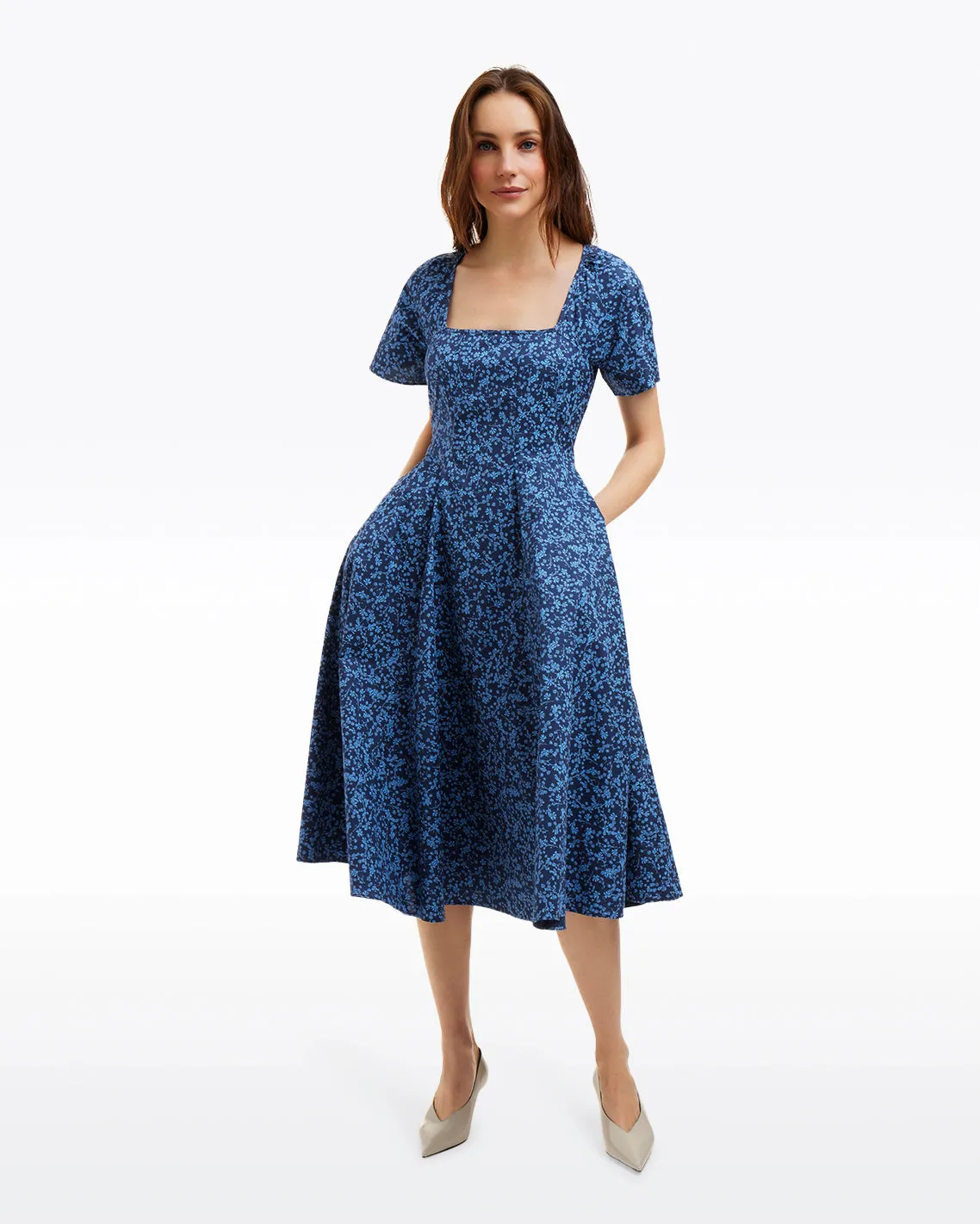 Caitlyn Square Neck Midi Dress in Ribbon Floral sold by Draper James product image thumbnail 2
