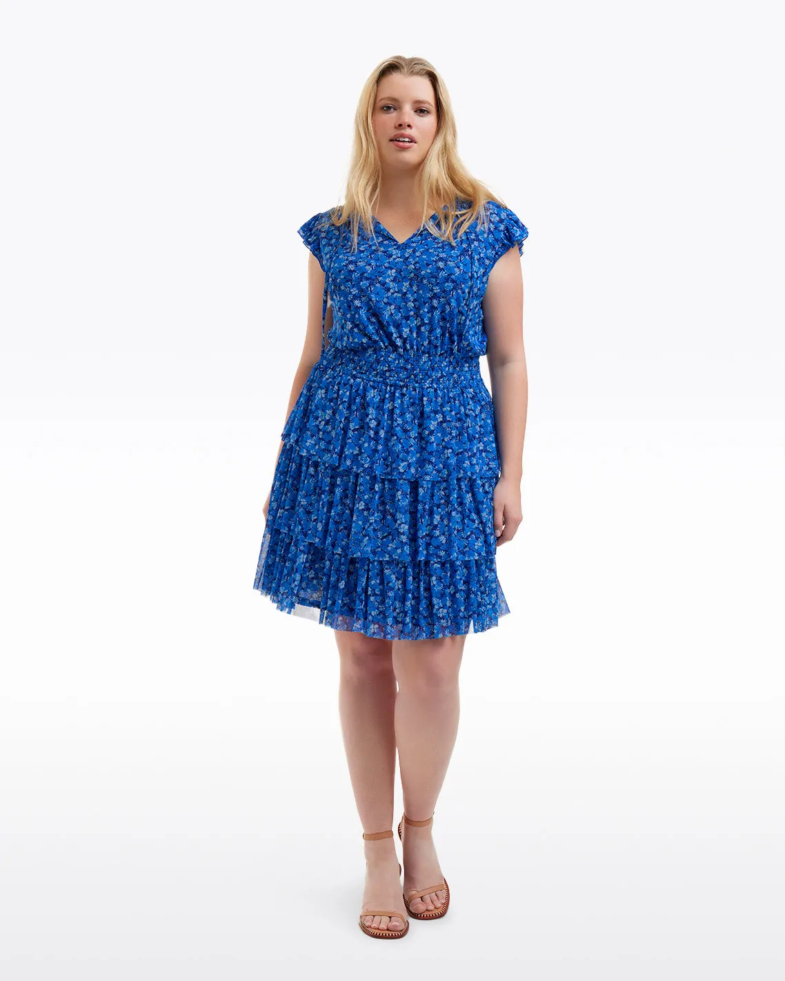 Alana Tiered Dress in Blue Scattered Ditsy sold by Draper James product image thumbnail 3