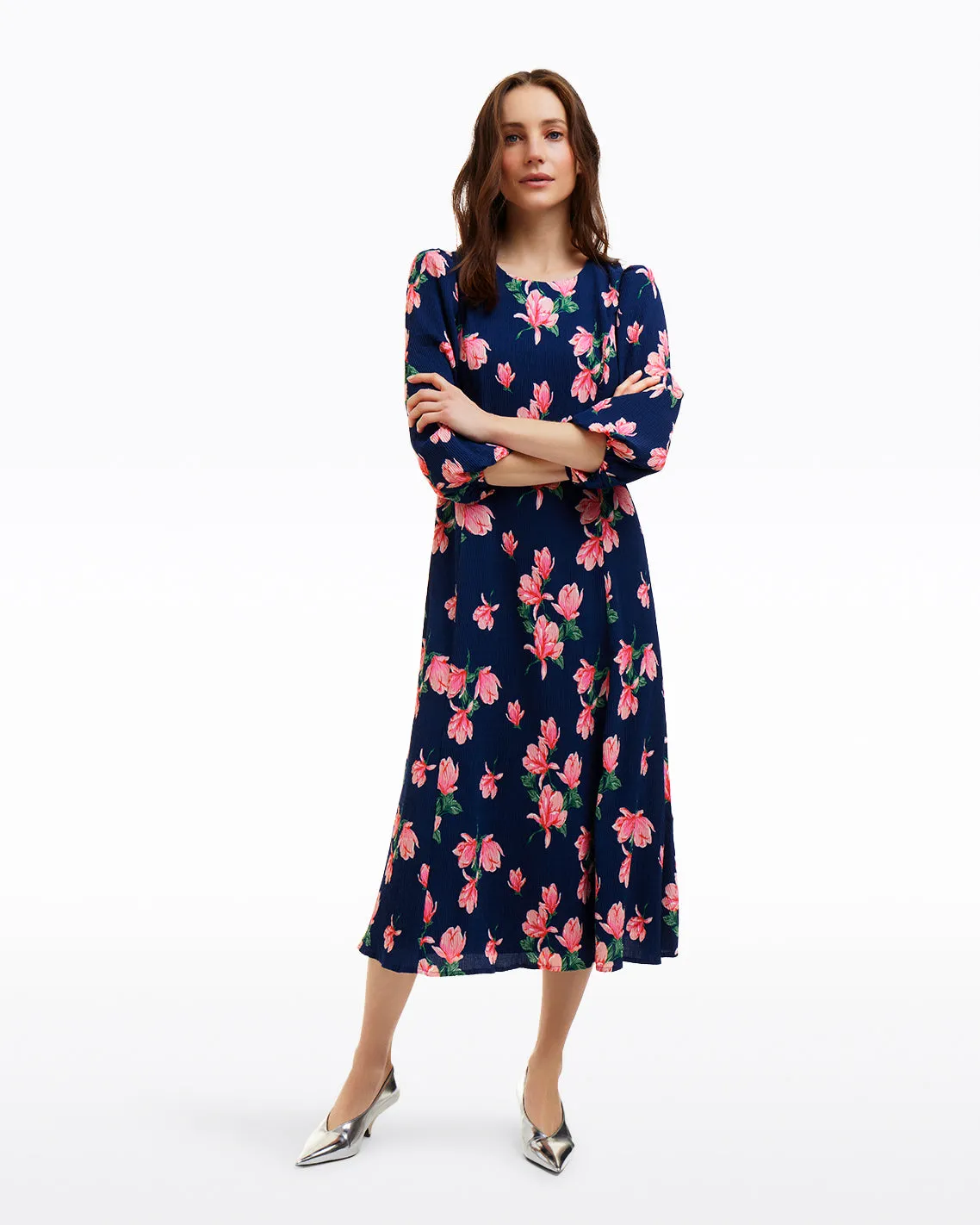 Matilda Crewneck Midi Dress in Magnolia Buds sold by Draper James product image thumbnail 2