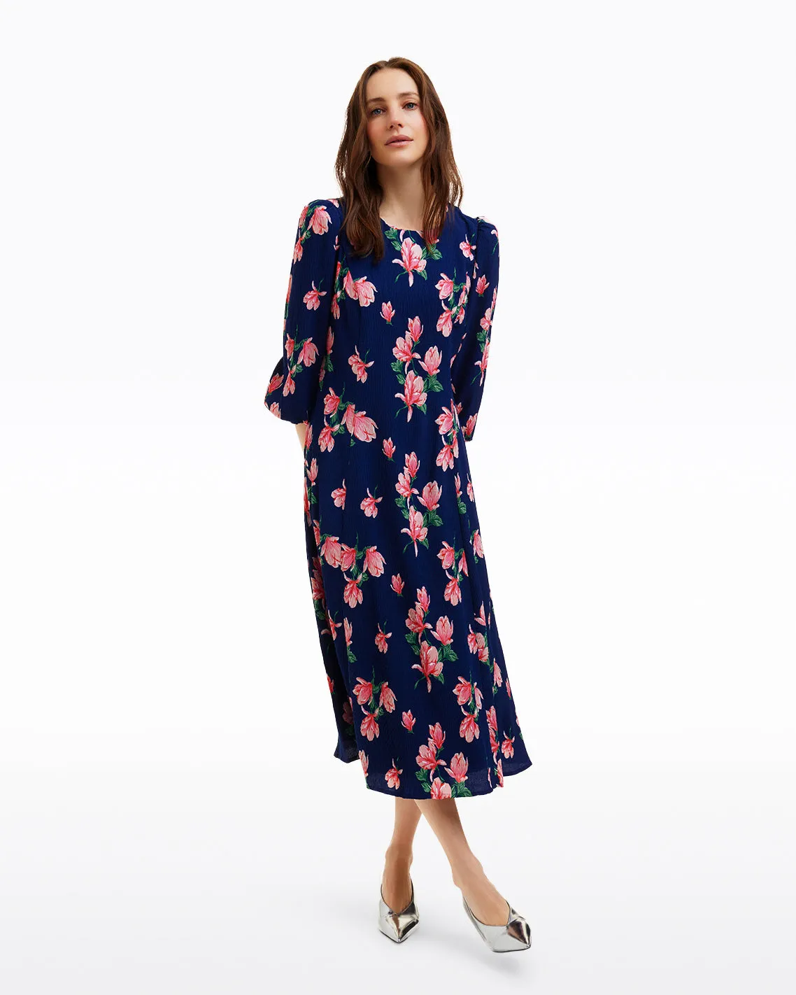 Matilda Crewneck Midi Dress in Magnolia Buds sold by Draper James