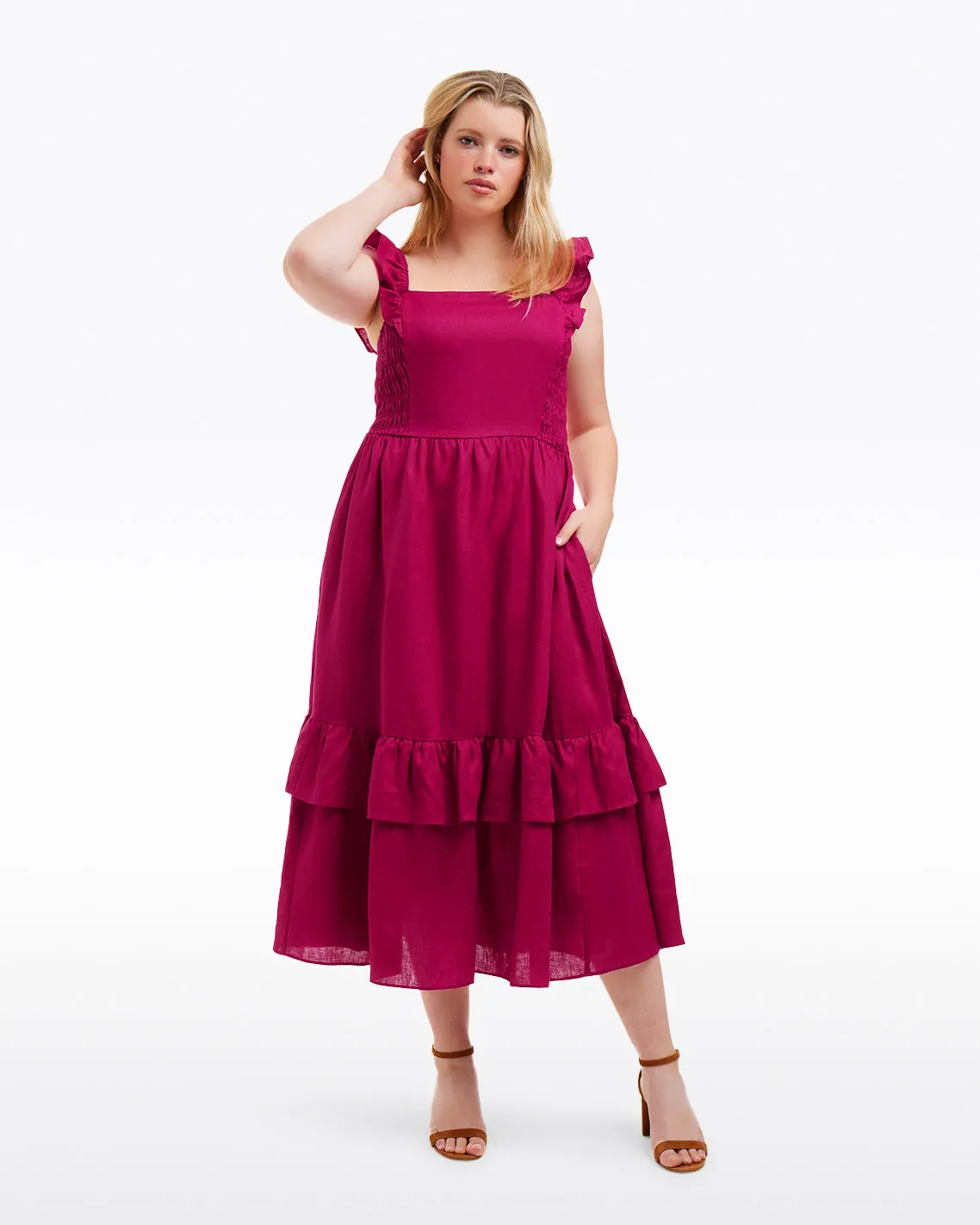 Carrie Midi Dress in Raspberry Pink sold by Draper James product image thumbnail 3