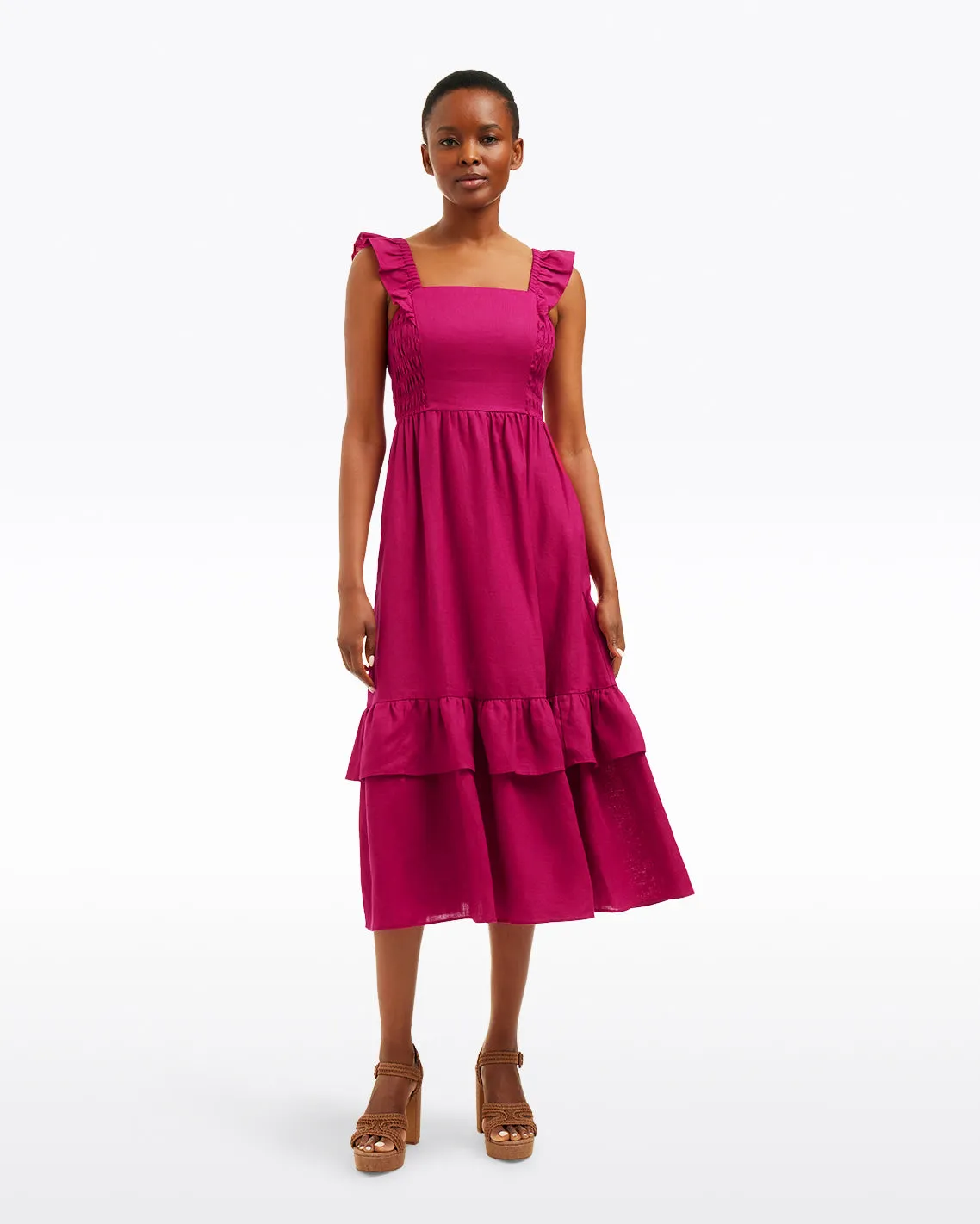 Carrie Midi Dress in Raspberry Pink sold by Draper James