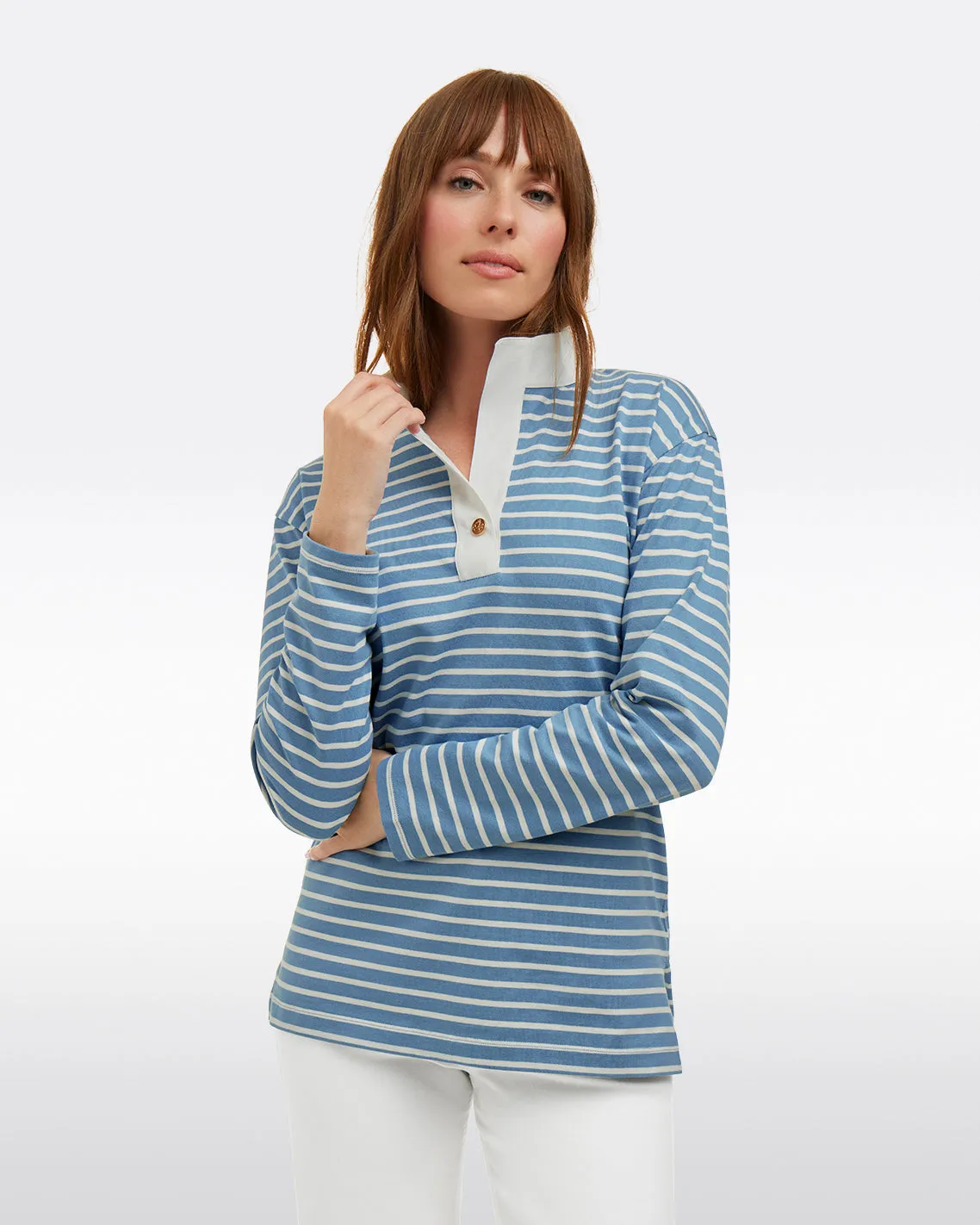 Gillian Long Sleeve Top in Blue Mariner Stripe sold by Draper James product image thumbnail 2