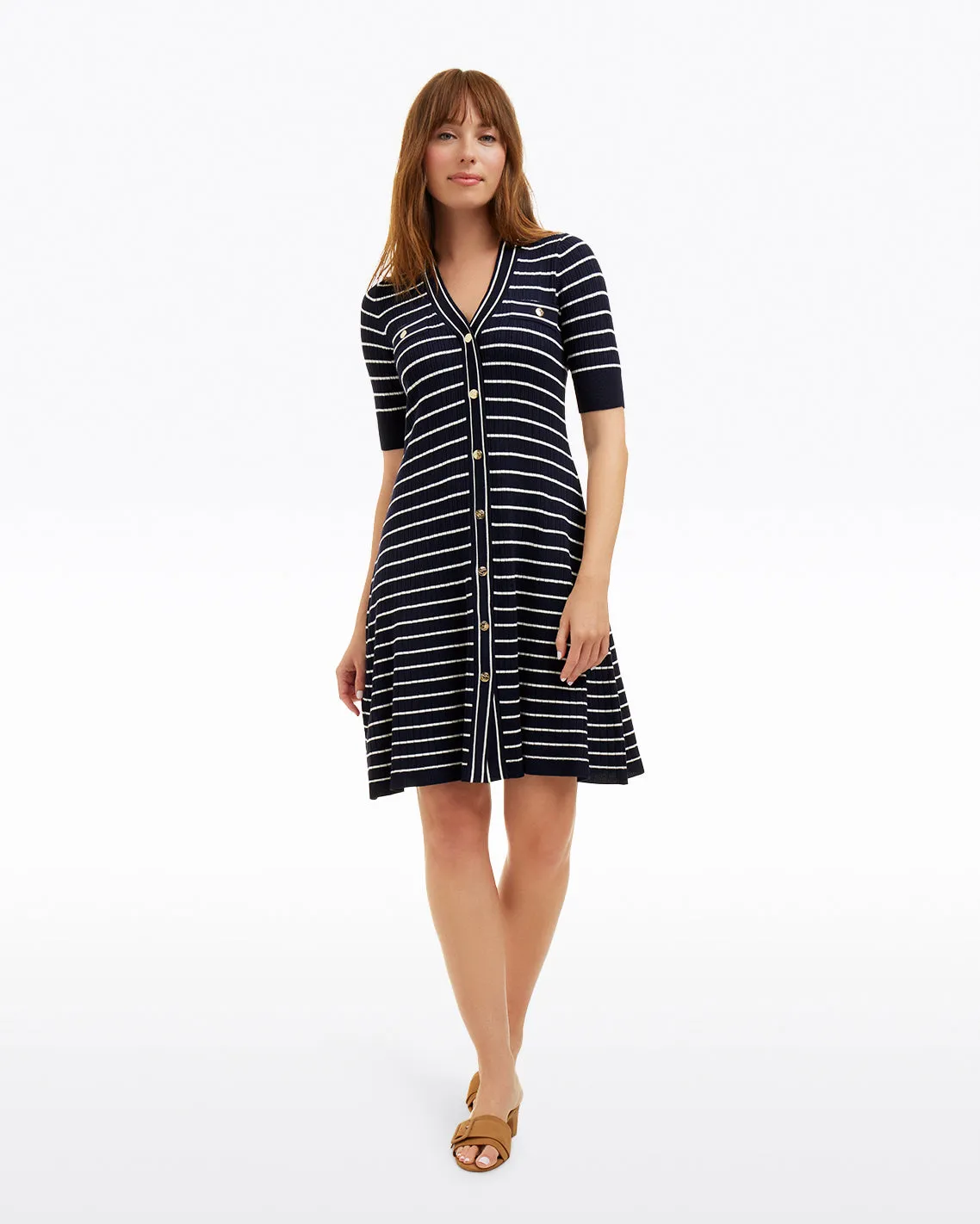Judy Striped Knit Dress in Navy Stripe sold by Draper James