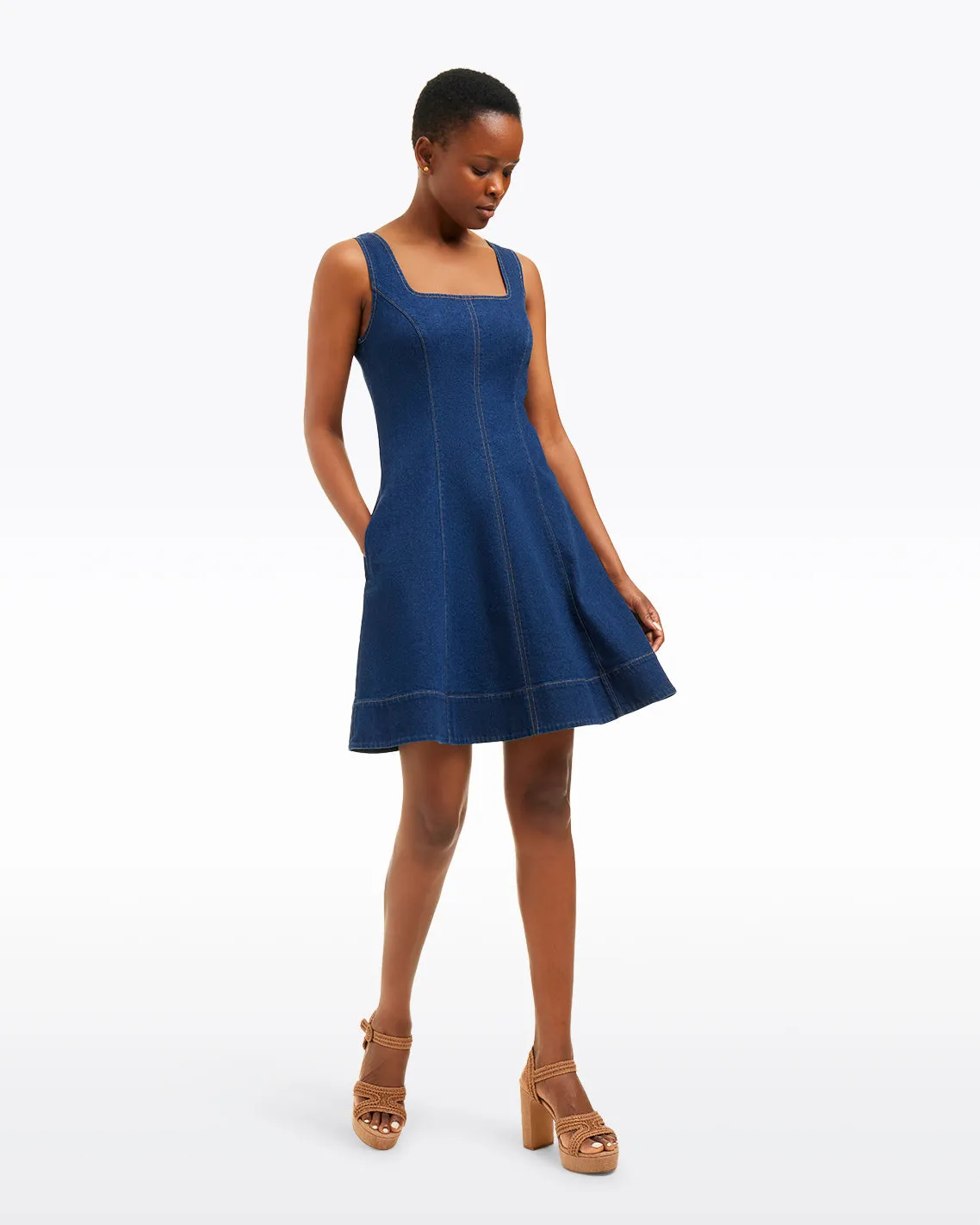 Millie Scoop Neck Mini Dress in Denim sold by Draper James product image thumbnail 3