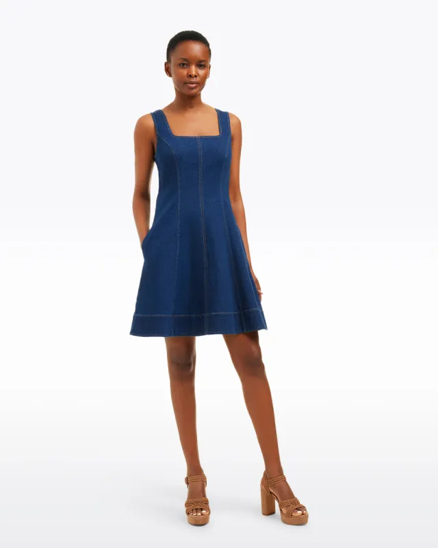 Millie Scoop Neck Mini Dress in Denim sold by Draper James