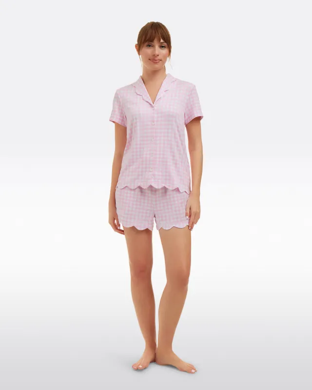 Scallop Sara Pajama Set in Pink Gingham sold by Draper James
