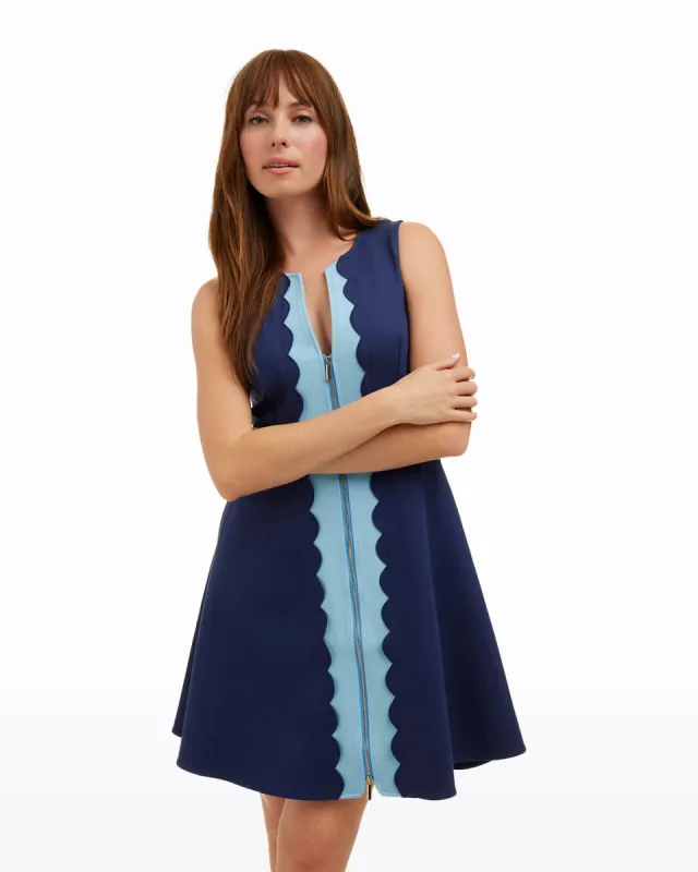 Sleeveless Mae Love Circle Dress in Two Tones Blue sold by Draper James
