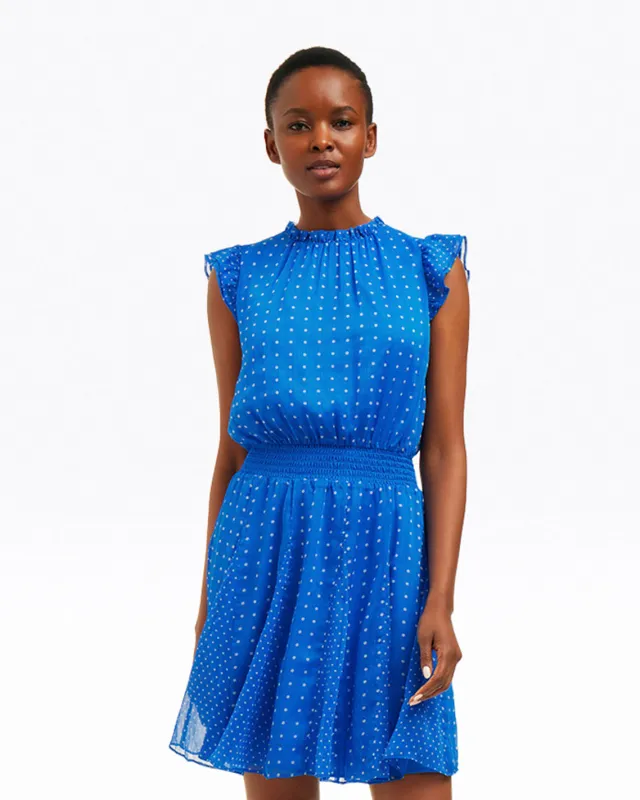 Camellia Mini Dress in Blue Dots sold by Draper James