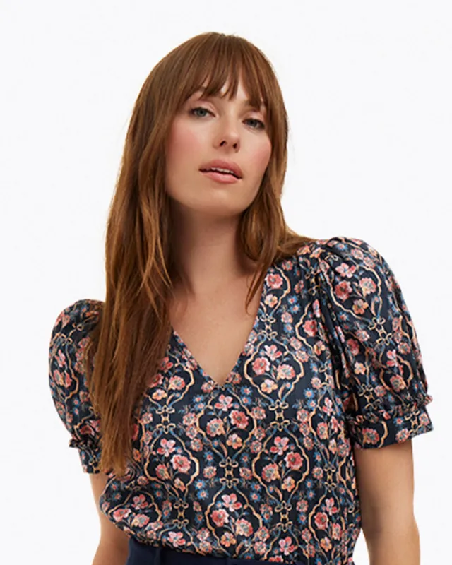 Heidi V-Neck Top in Twilight Vines sold by Draper James