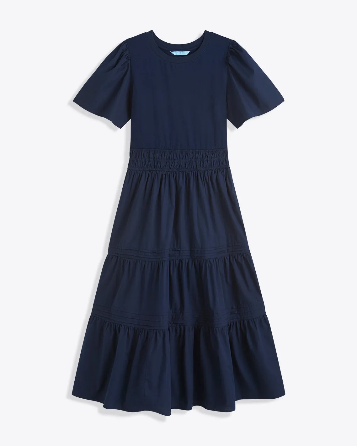 Cleo Mixed Media Midi Dress in Navy sold by Draper James product image thumbnail 5