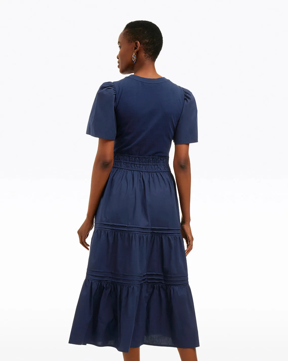 Cleo Mixed Media Midi Dress in Navy sold by Draper James product image thumbnail 2