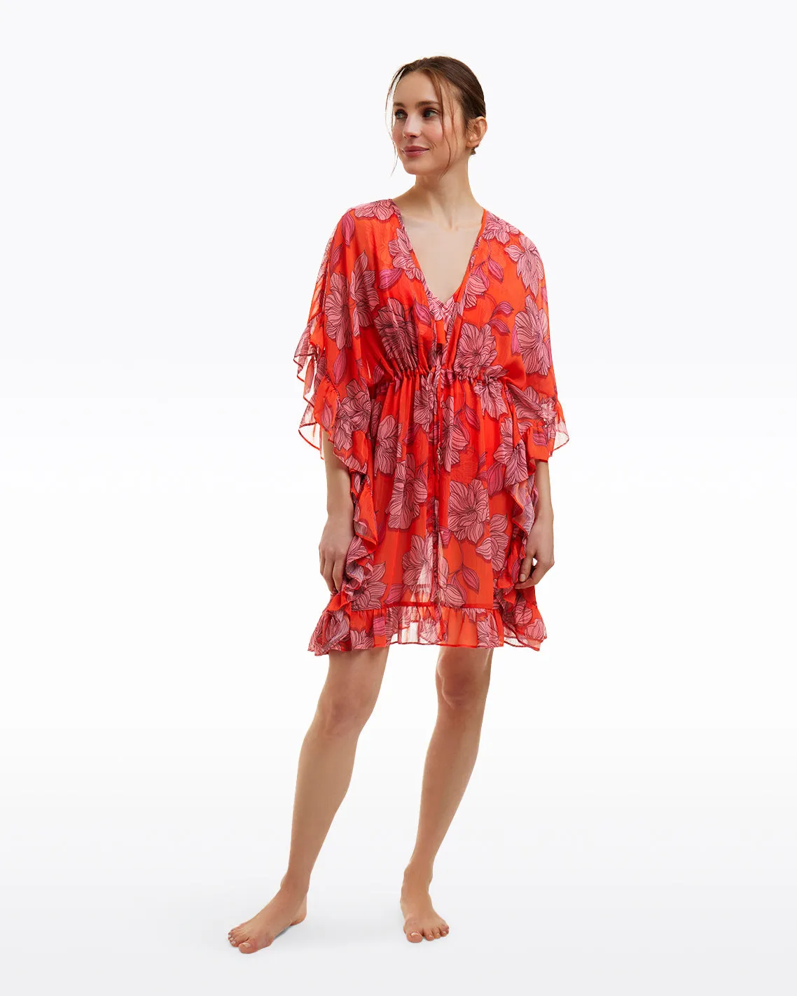 Red Magnolia Ruffle Caftan Cover Up sold by Draper James product image thumbnail 2