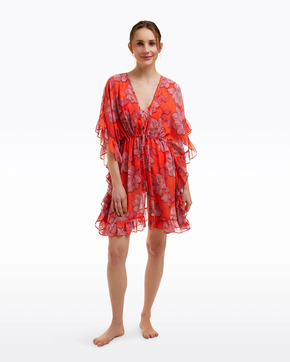 Red Magnolia Ruffle Caftan Cover Up sold by Draper James