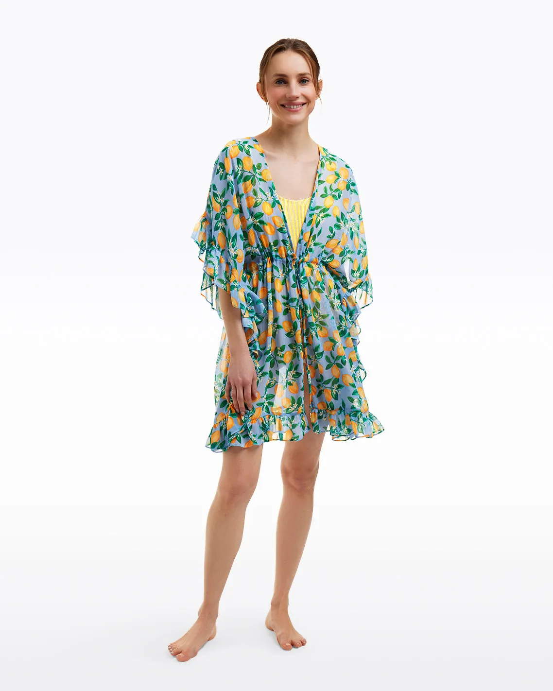 Lemon Blossom Ruffle Caftan Cover Up sold by Draper James
